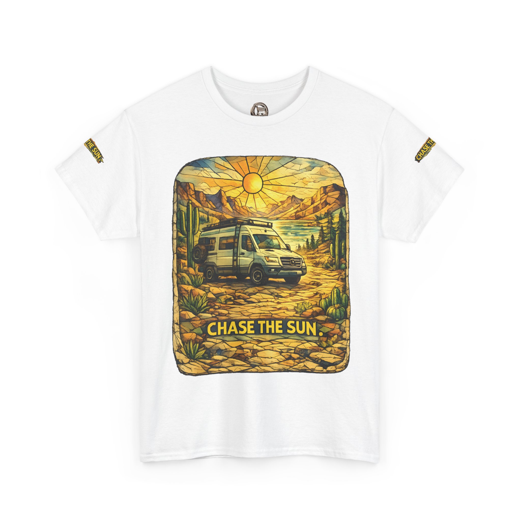 Unisex Heavy Cotton Tee — "Chase The Sun" Design Cubic-Line