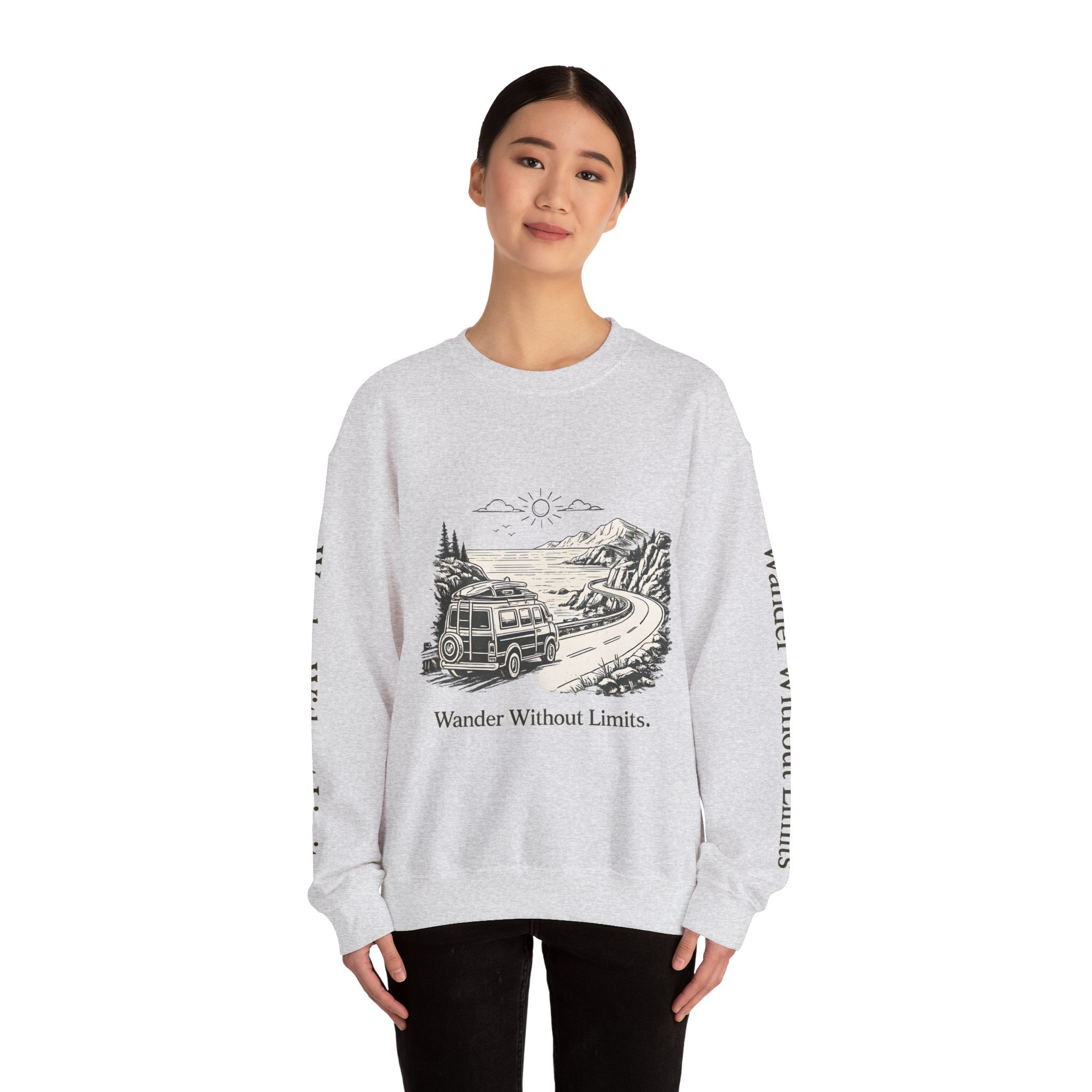 Unisex Heavy Blend™ Crewneck Sweatshirt — "Wander Without Limits" Design Minimal-Line