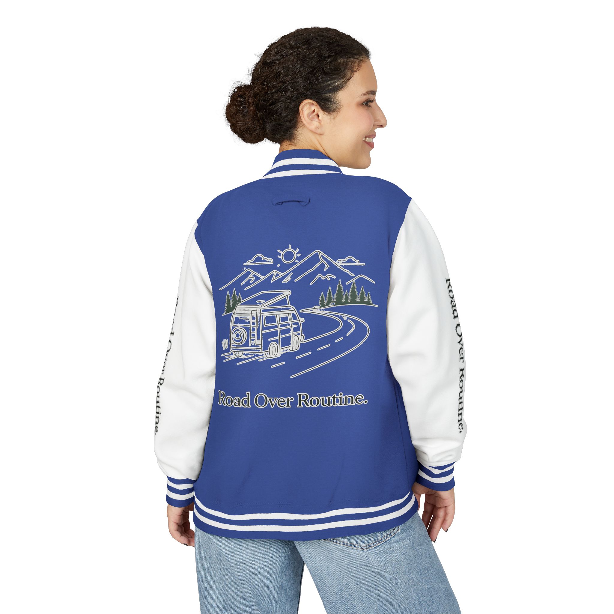 8786663842017597448_2048-1.jpeg Unisex Heavyweight Letterman Jacket — "Road Over Routine" Travel Varsity Coat