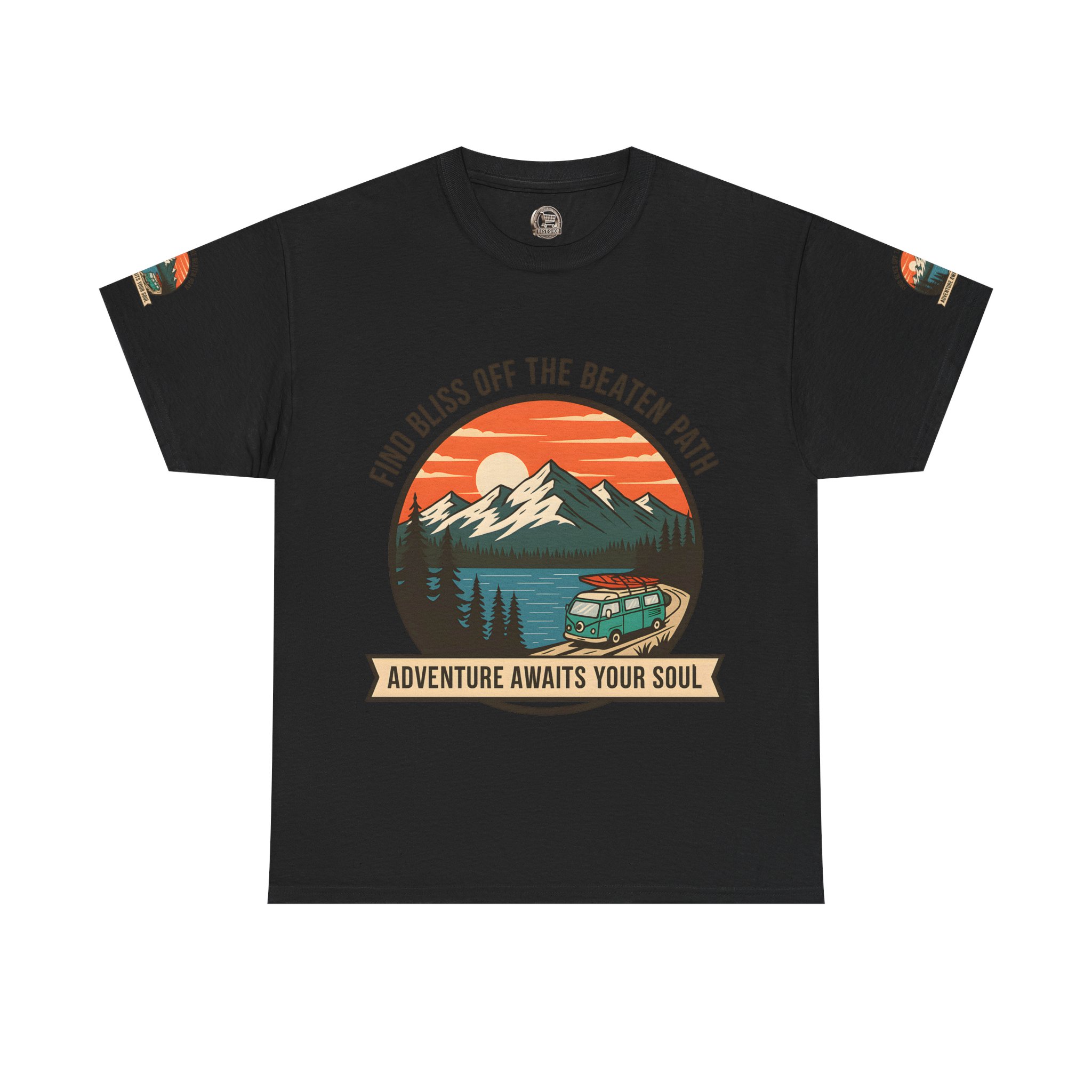 Unisex Heavy Cotton Tee — "Find Bliss Off the Beaten Path" Mountain & Camper T‑Shirt