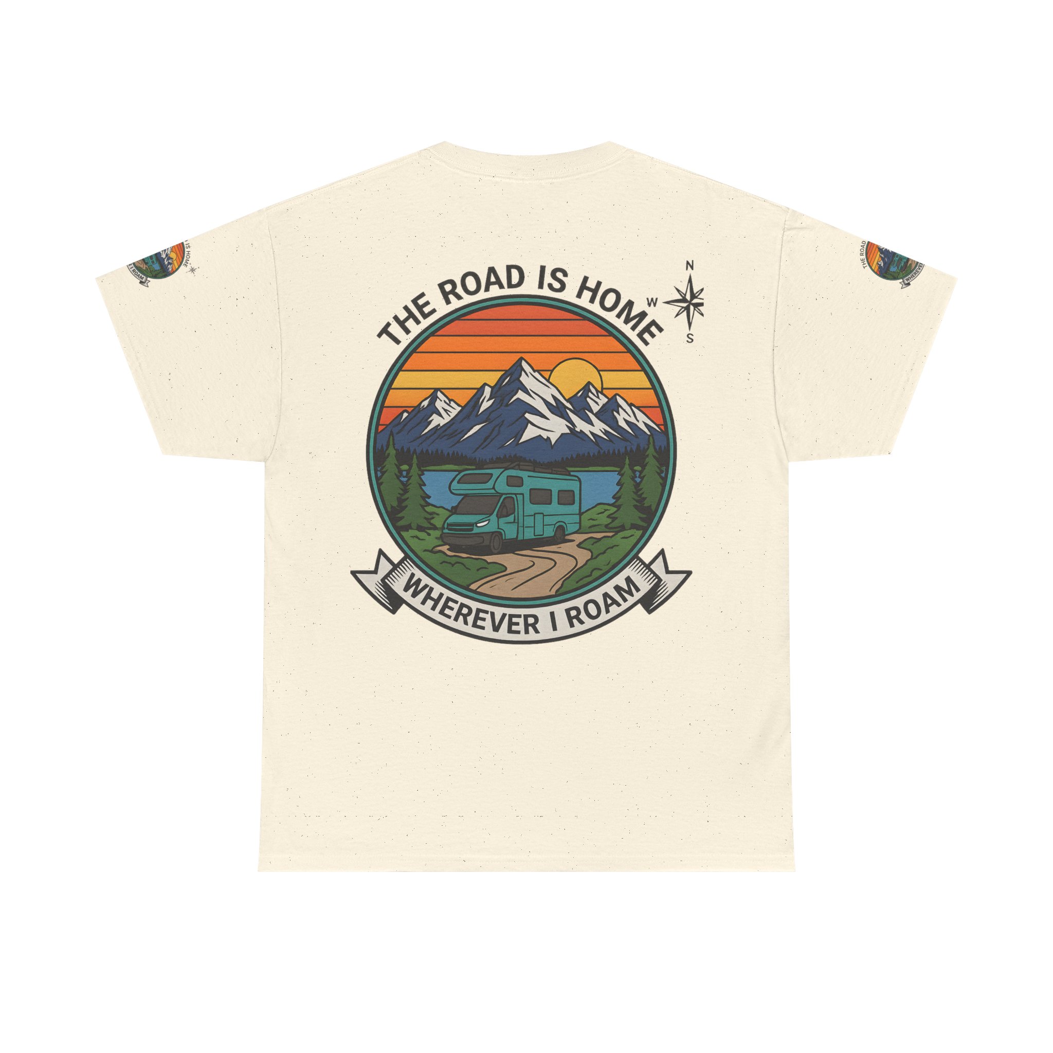 Unisex Heavy Cotton Tee  — 'The Road Is Home, Wherever I Roam' Retro Camper Tee