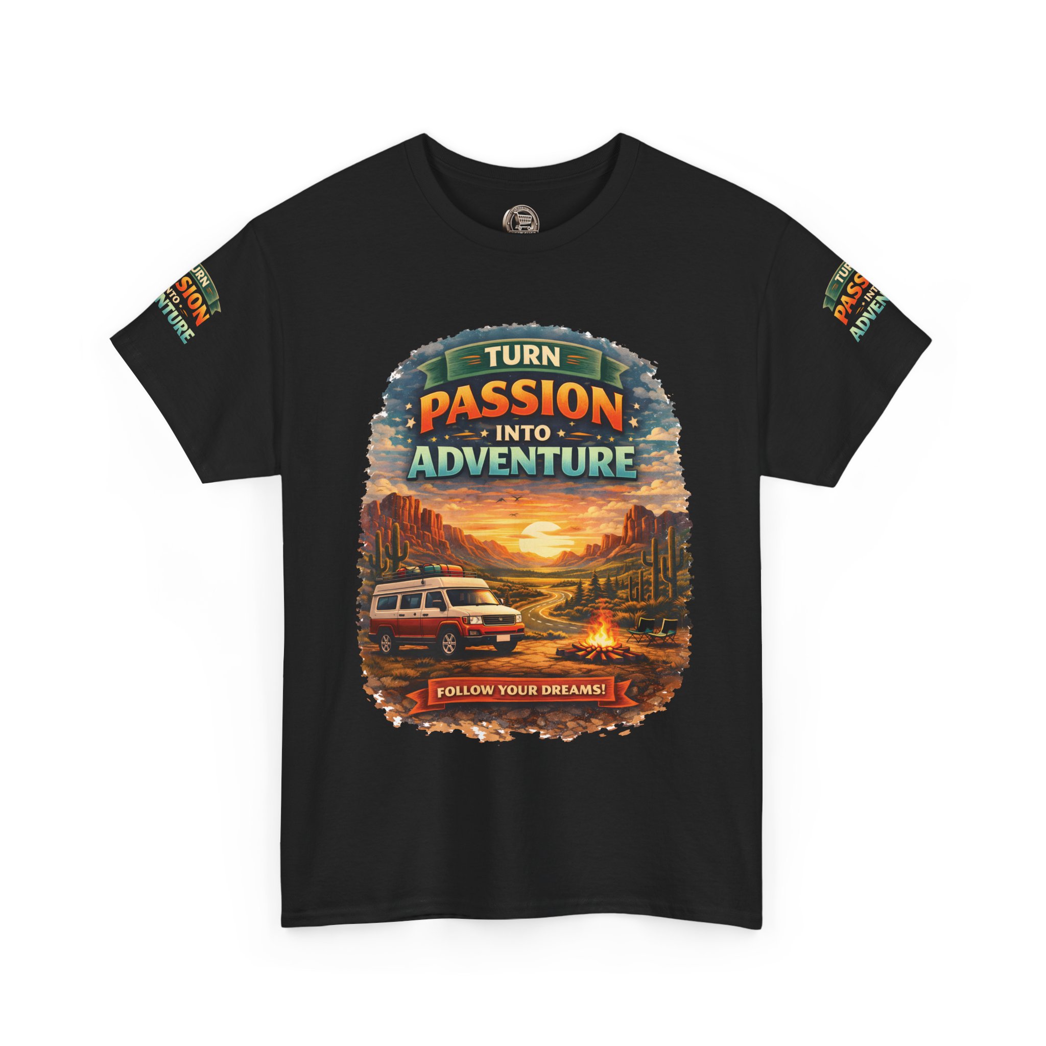 Unisex Heavy Cotton Tee — "Turn Passion Into Adventure" Design Scenic-Line