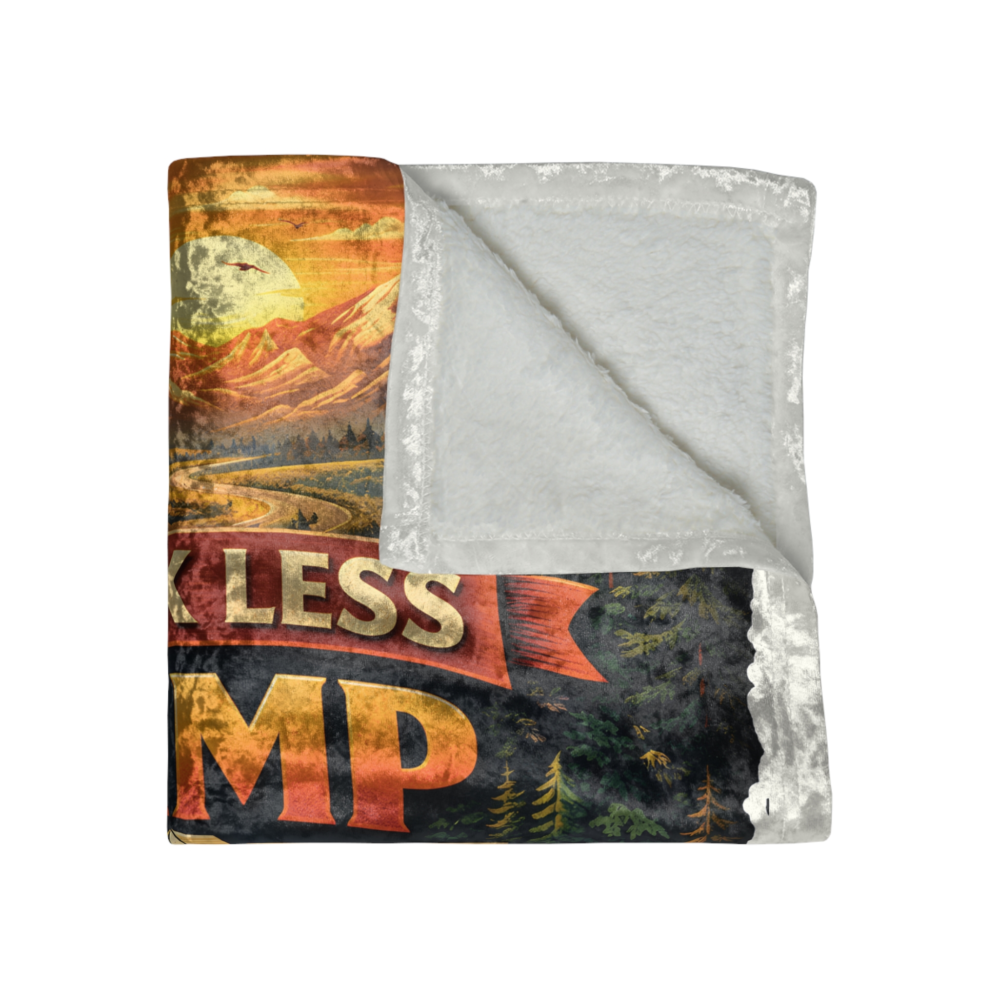 Crushed Velvet Blanket —"Work Less-Camp More" Design Scenic-Line (Campervan)