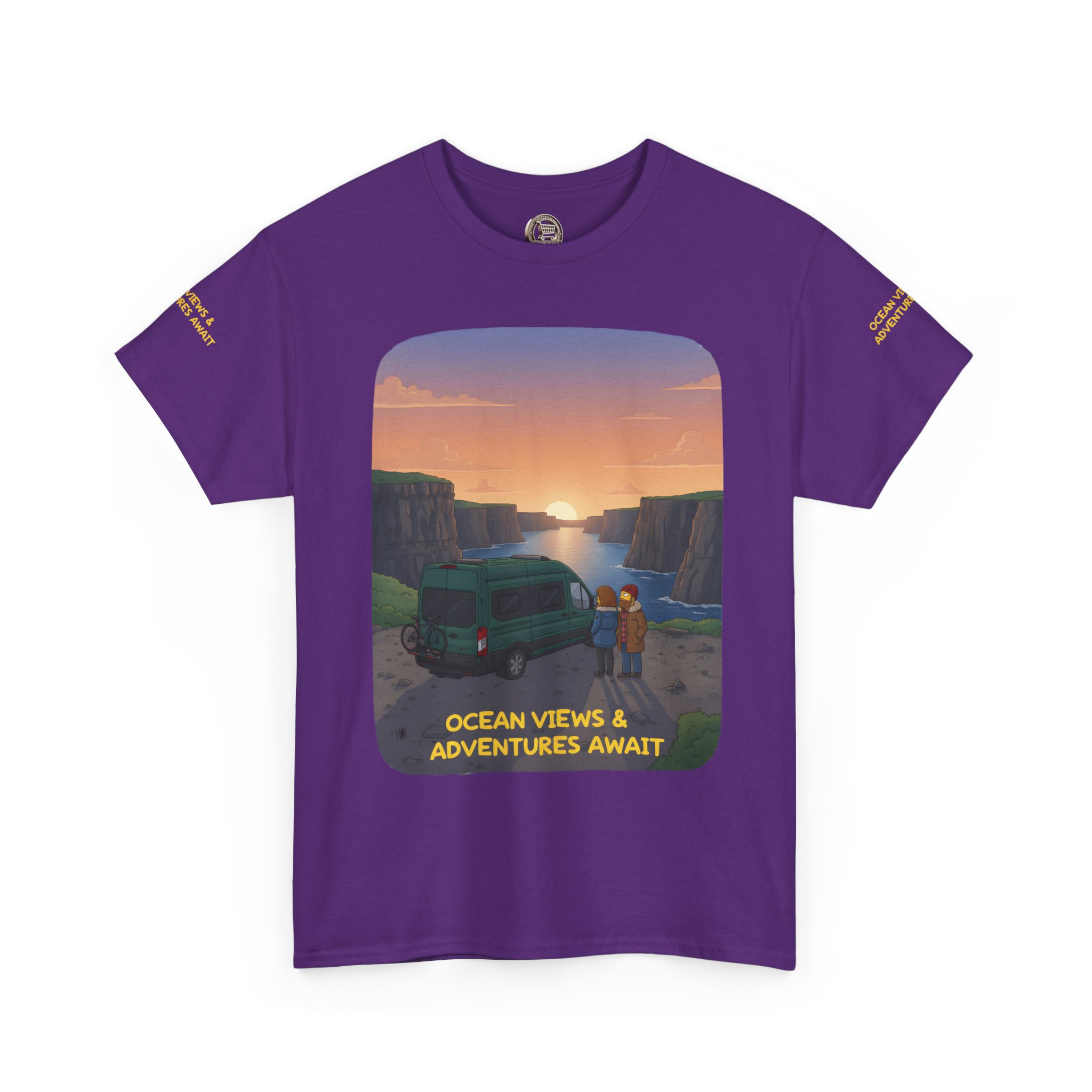Unisex Heavy Cotton Tee — "Ocean Views-Adventures Awaits" Design Sitcom-Line