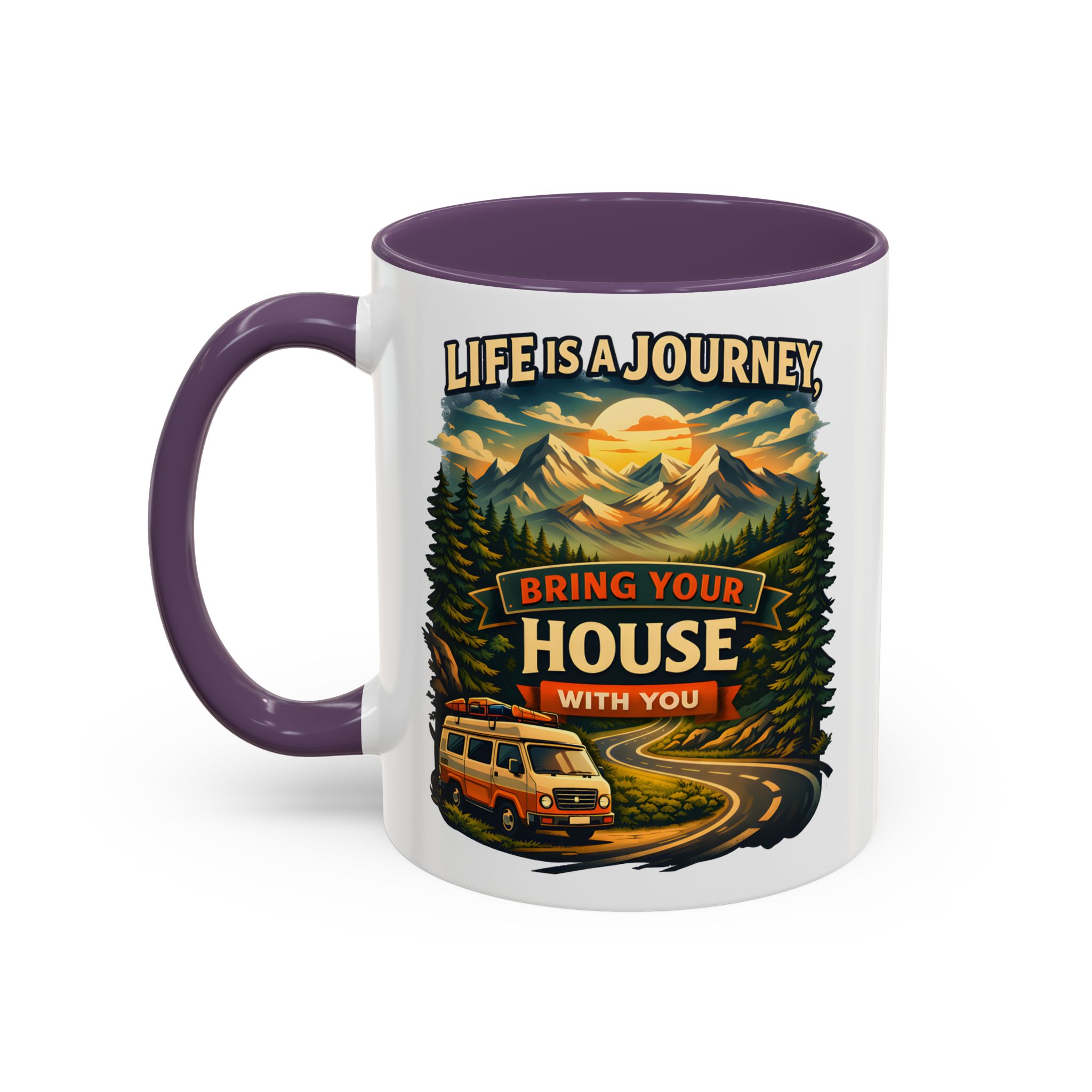 Accent Coffee Mug (11, 15oz) — "Live Is A Journey-Bring Your House With You" Design Scenic-Line