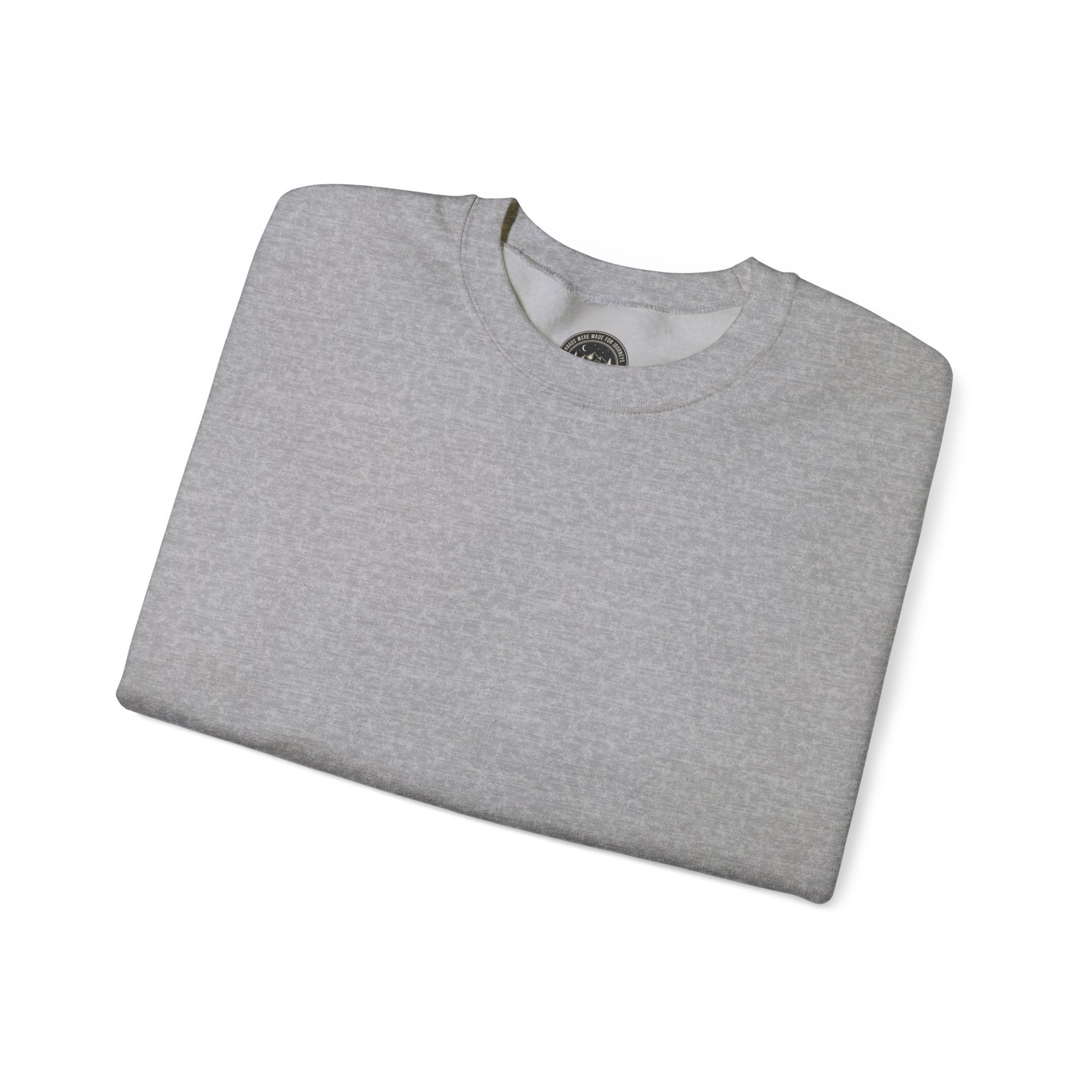 Crewneck Sweatshirt — "ROAD WHERE MADE FOR JOURNEYS-NOT DESTINATIONS" (Only Back printed) Vintage Camper Van Outdoor Graphic