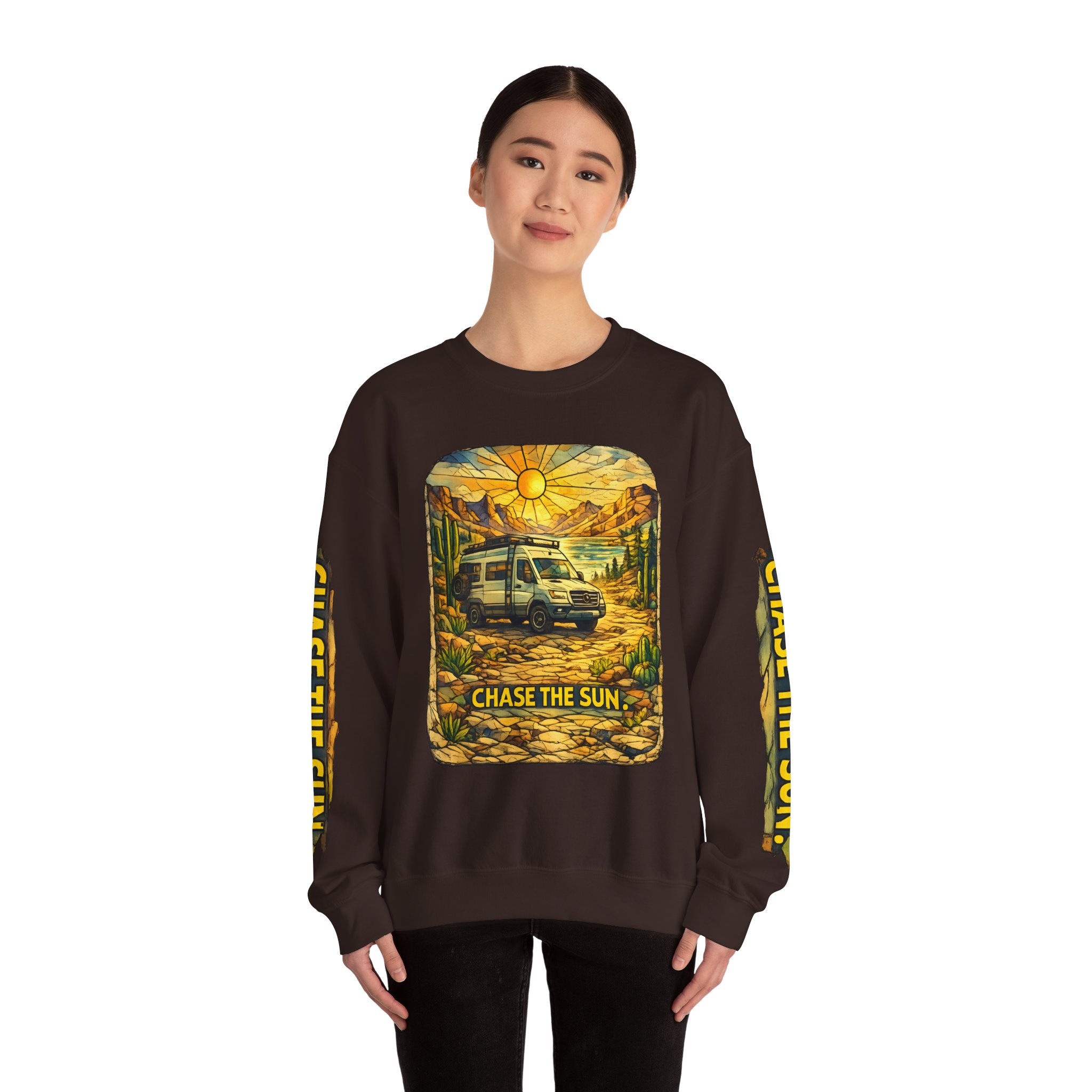 Unisex Heavy Blend™ Crewneck Sweatshirt — "Chase The Sun" Design Cubic-Line
