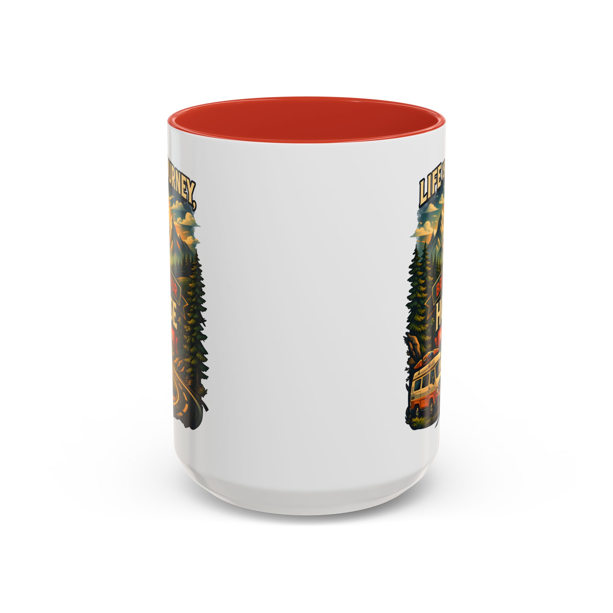 Accent Coffee Mug (11, 15oz) — "Live Is A Journey-Bring Your House With You" Design Scenic-Line