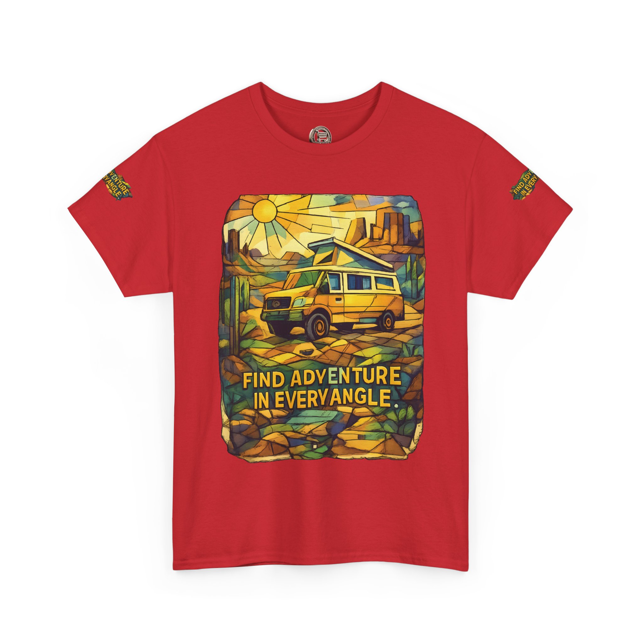Unisex Heavy Cotton Tee — "Find Adventure In Every Corner" Design Cubic-Line
