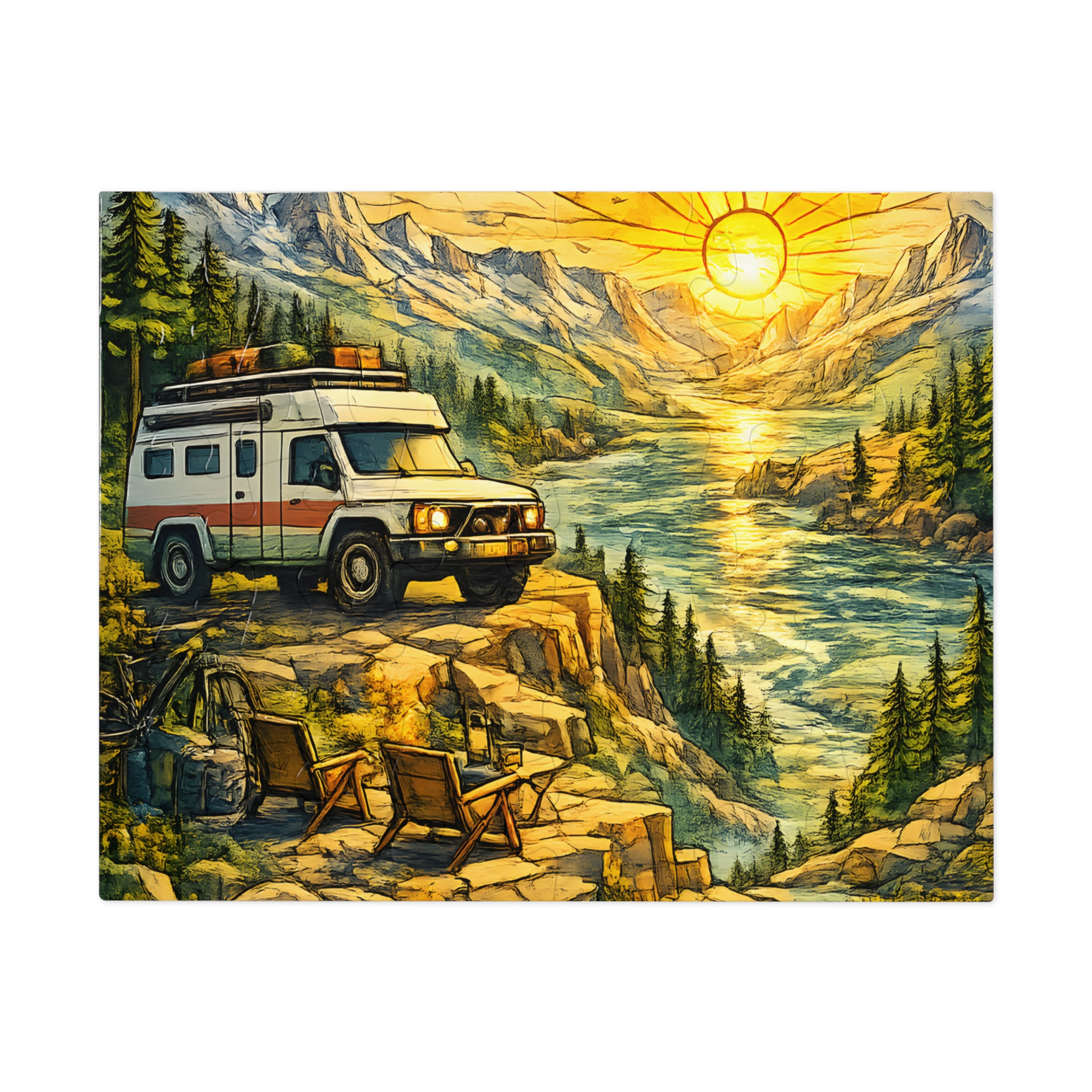 Jigsaw Puzzle with Tin — Camping Van Sunset (Design Cubic-Line)