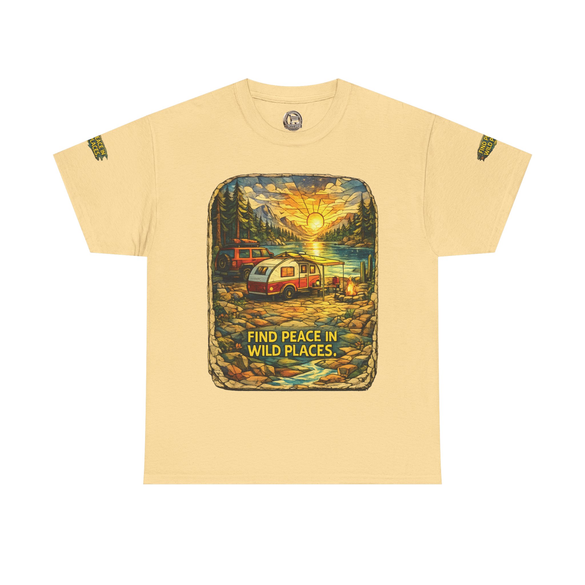 Unisex Heavy Cotton Tee — "Find Peace In Wild Places" Design Cubic-Line