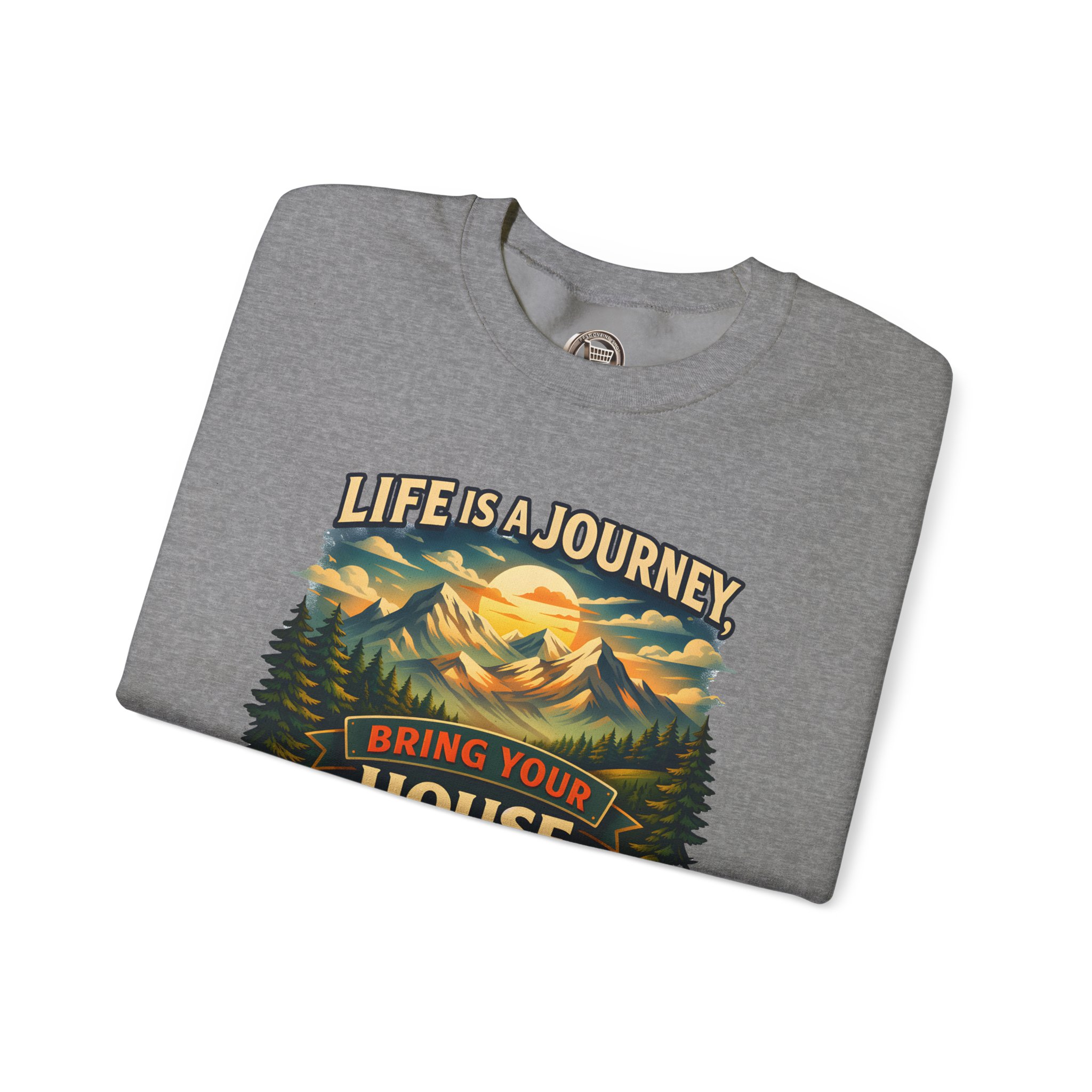 Unisex Heavy Blend™ Crewneck Sweatshirt — "Live Is A Journey-Bring Your House With You" Design Scenic-Line