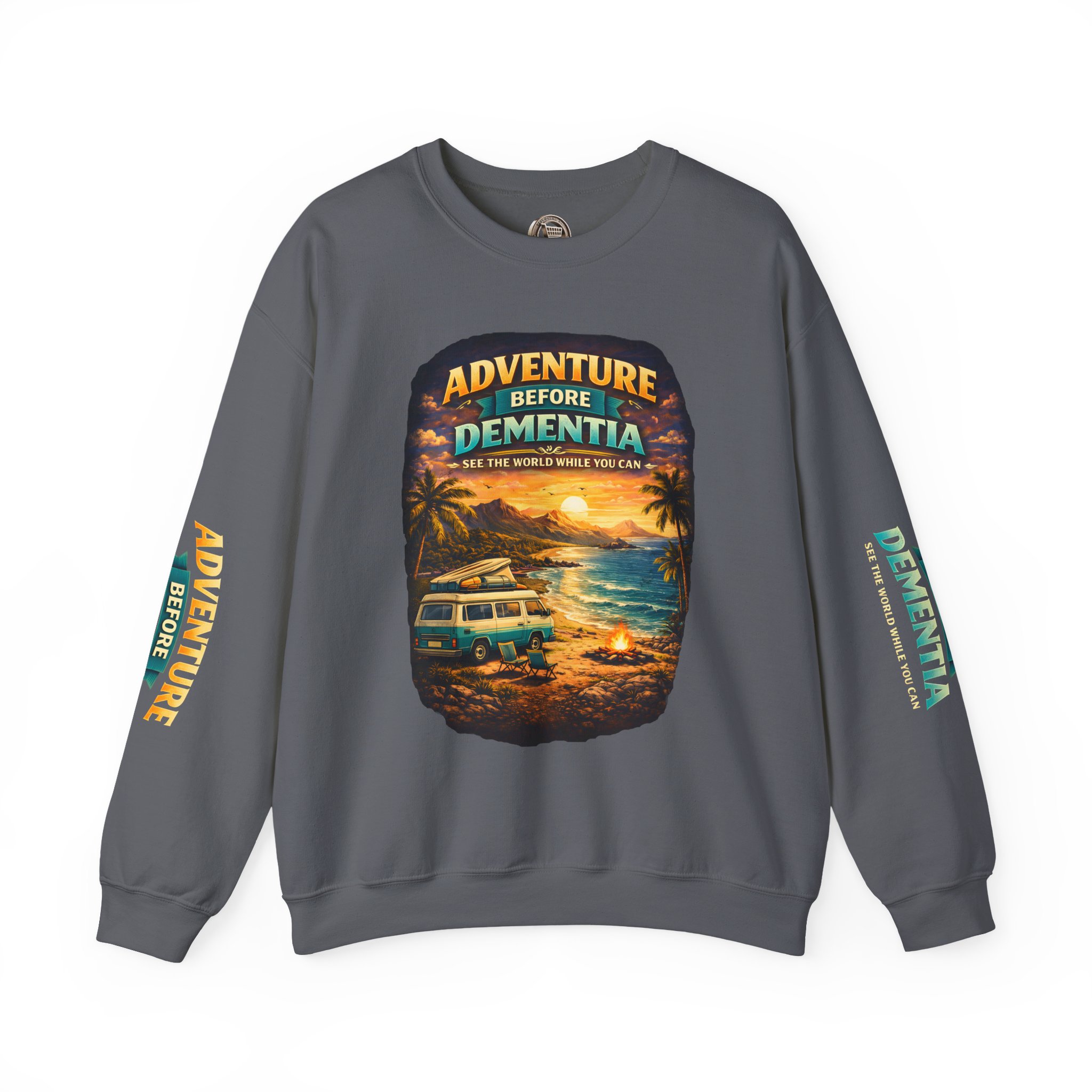 Unisex Heavy Blend™ Crewneck Sweatshirt — "Adventure Before Dementia" Design Scenic-Line