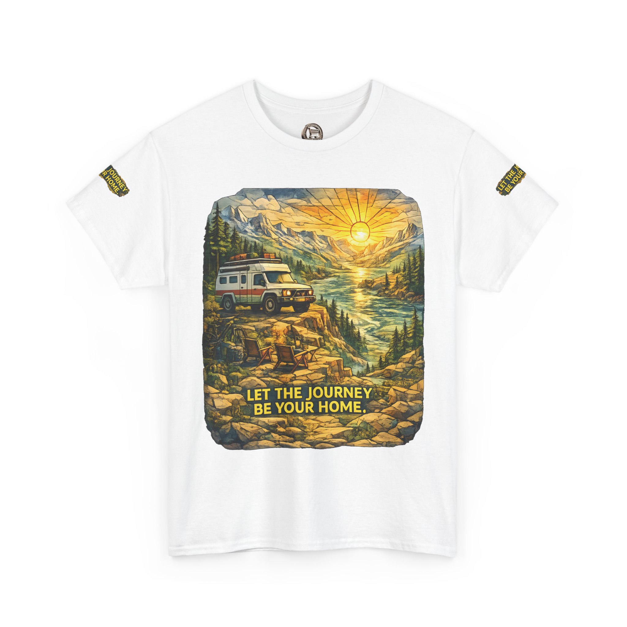 8813722360841733655_2048.jpeg Unisex Heavy Cotton Tee — "Let The Journey Be Your Home" Design Cubic-Line