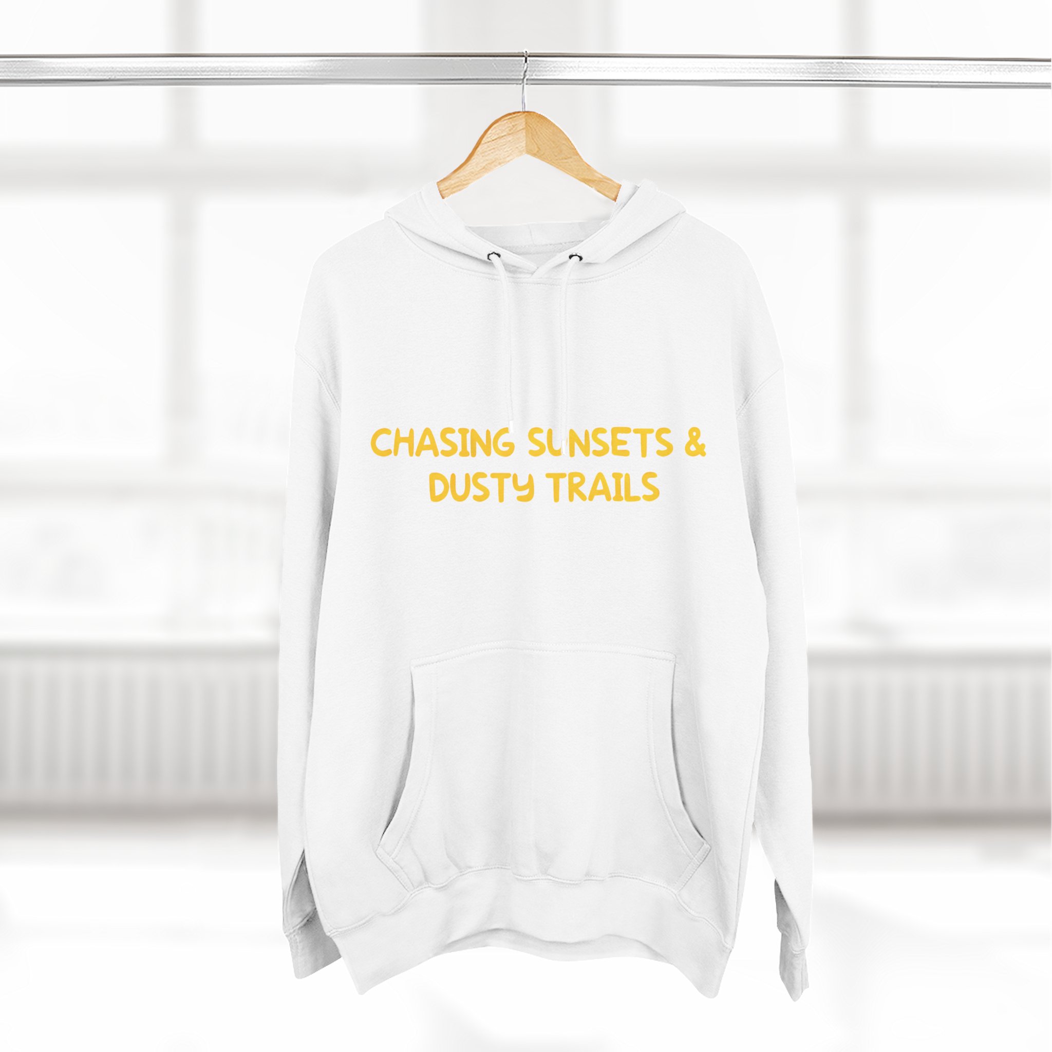 Three-Panel Fleece Hoodie - "Chasing Sunsets And Dusty Trails" Design Sitcom-Line