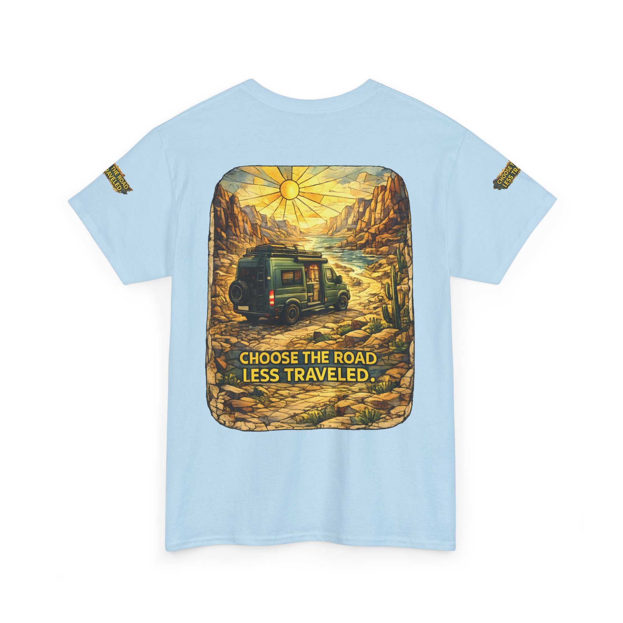 Unisex Heavy Cotton Tee — "Choose The Road Less Traveled" Design Cubic-Line