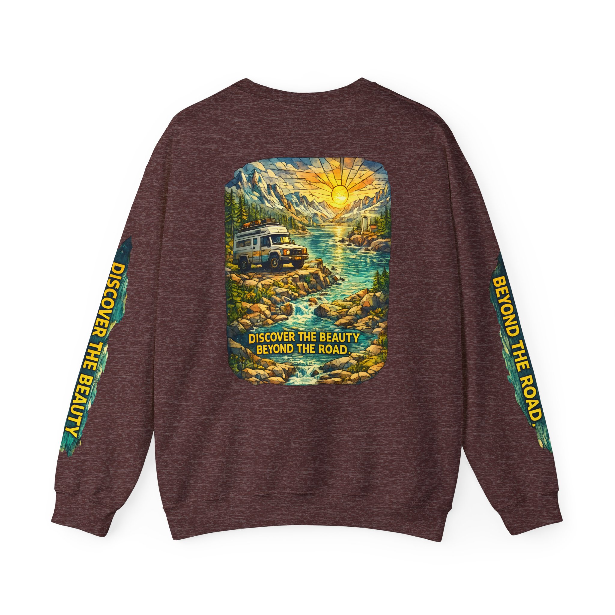 Unisex Heavy Blend™ Crewneck Sweatshirt — "Discover The Bieuty Beyond The Road" Design Cubic-Line