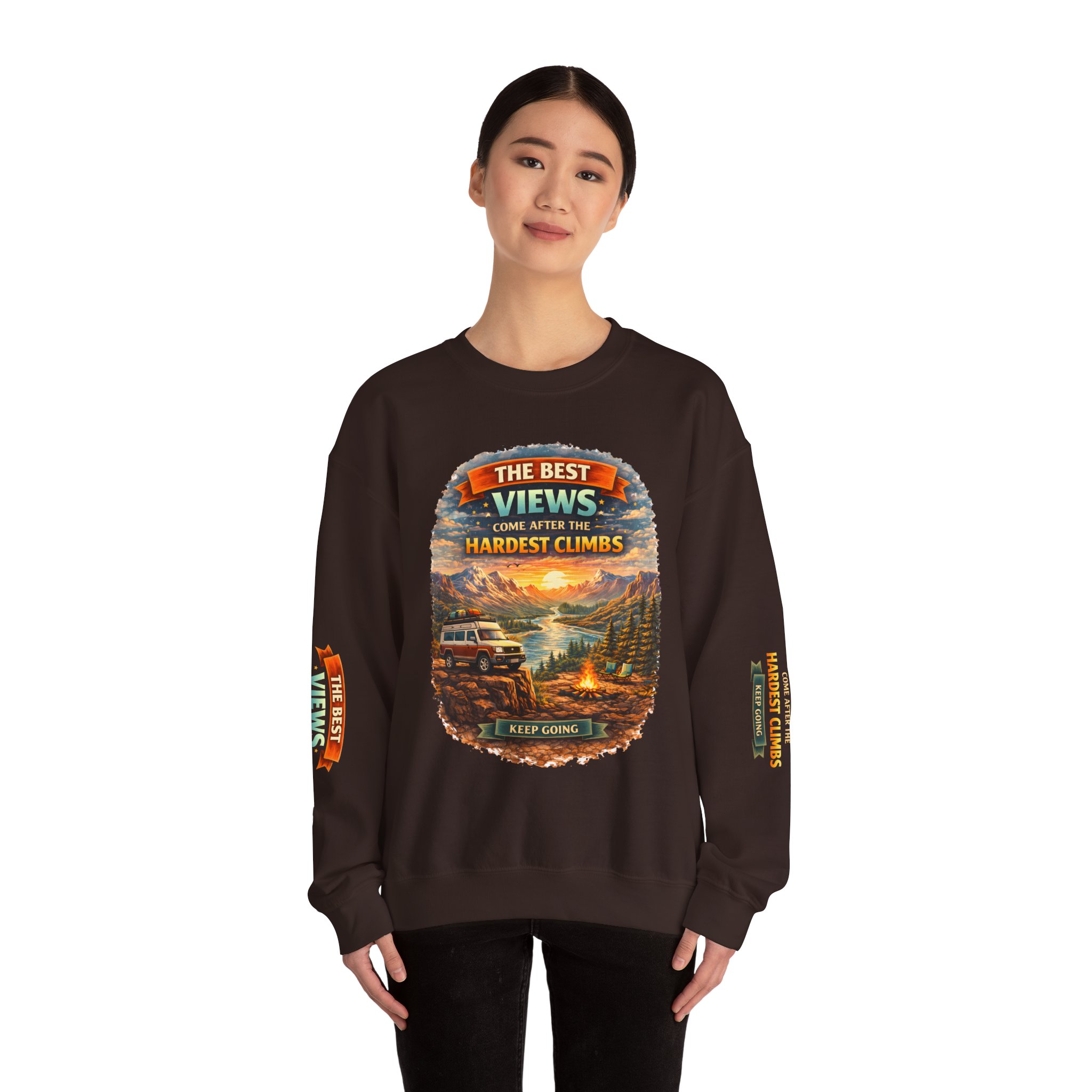 Unisex Heavy Blend™ Crewneck Sweatshirt — "The Best Views" Design Scenic-Line