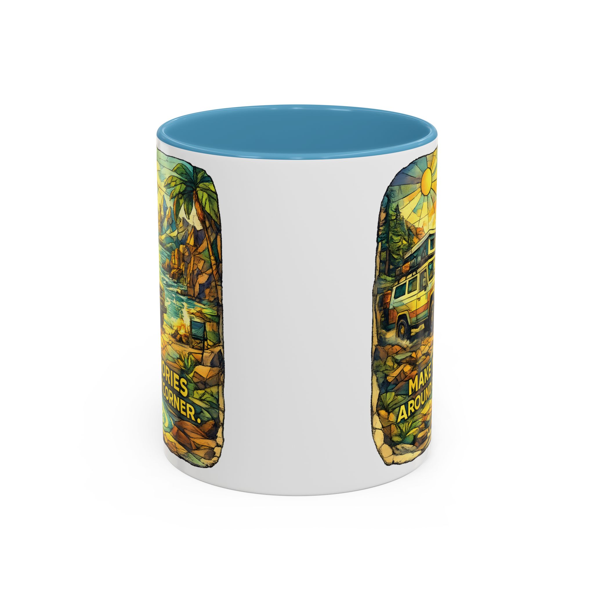 Accent Coffee Mug (11, 15oz) — "Make Memories Around Every Corner" Design Cubic-Line