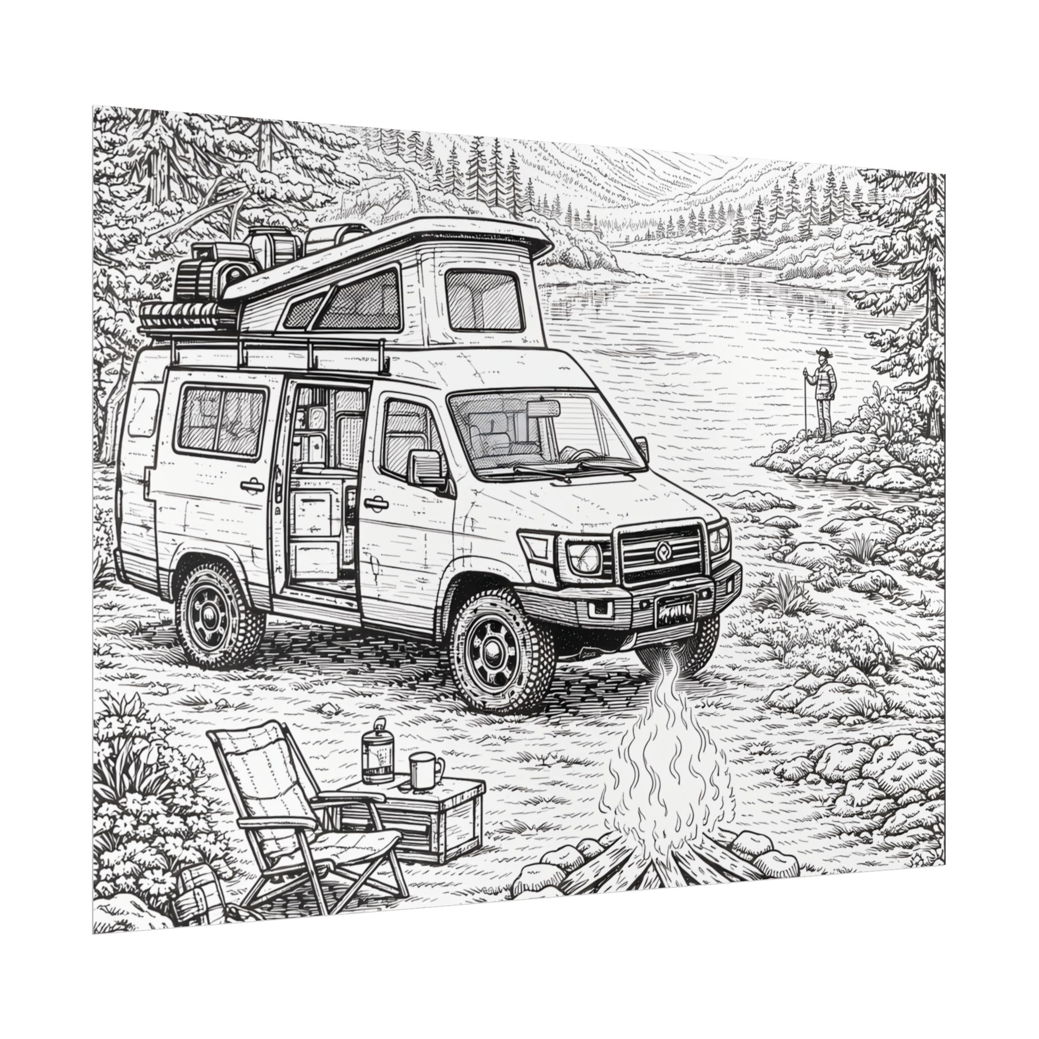 Campervan Poster — Vintage RV Camping Landscape Wall Art