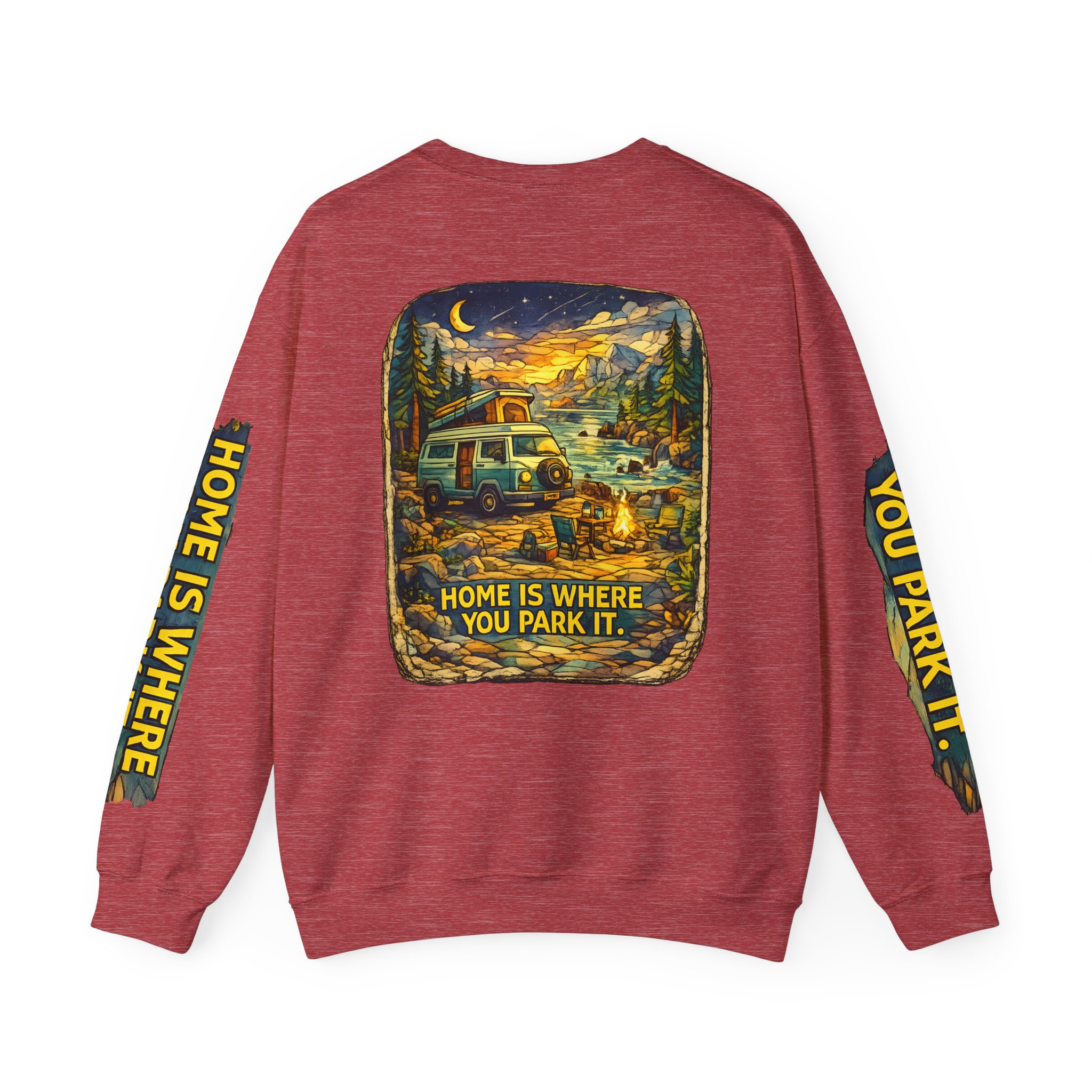 Unisex Heavy Blend™ Crewneck Sweatshirt — "Home Is Where You Park It" Design Cubic-Line