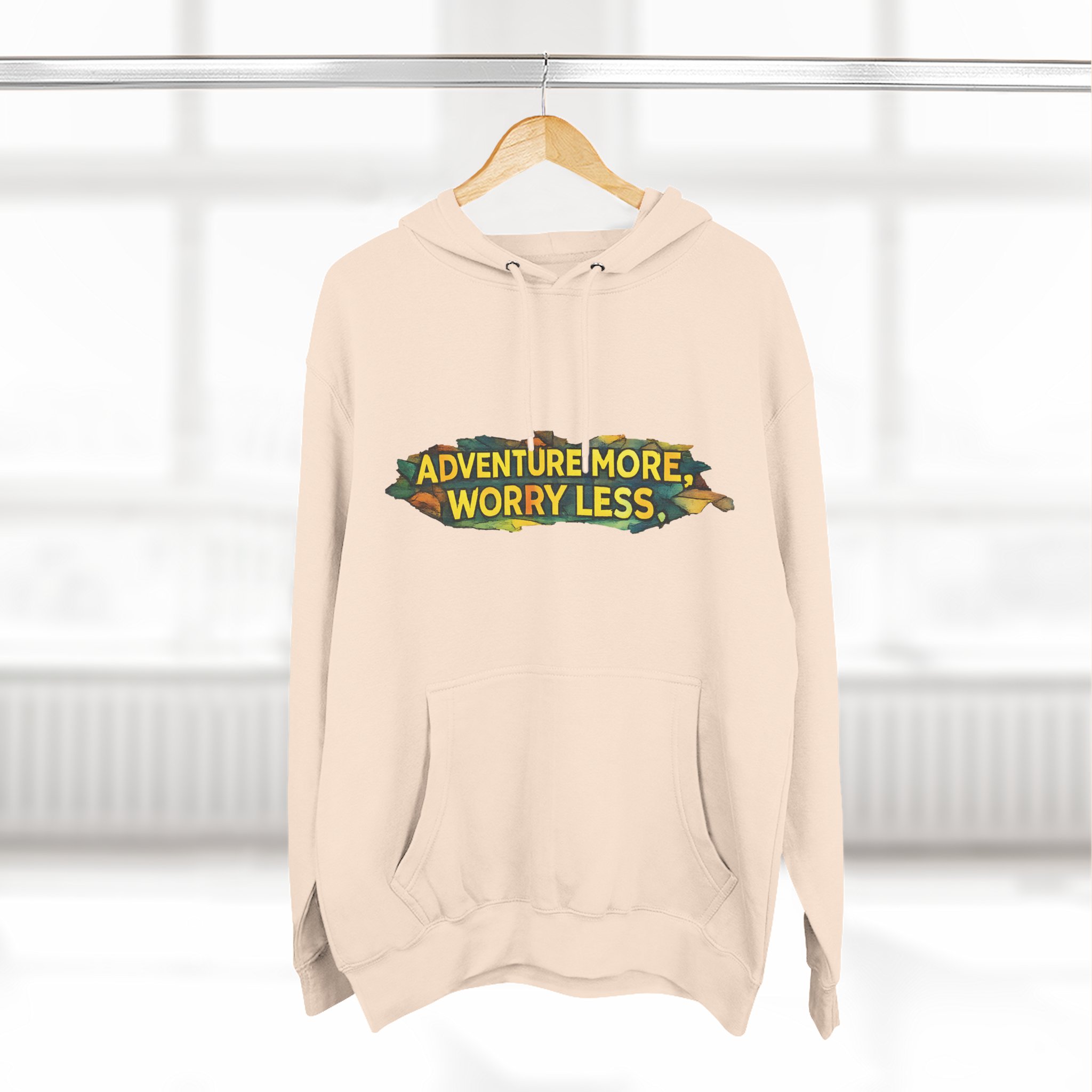 Three-Panel Fleece Hoodie - "Adventure More Worry Less" Design Cubic-Line
