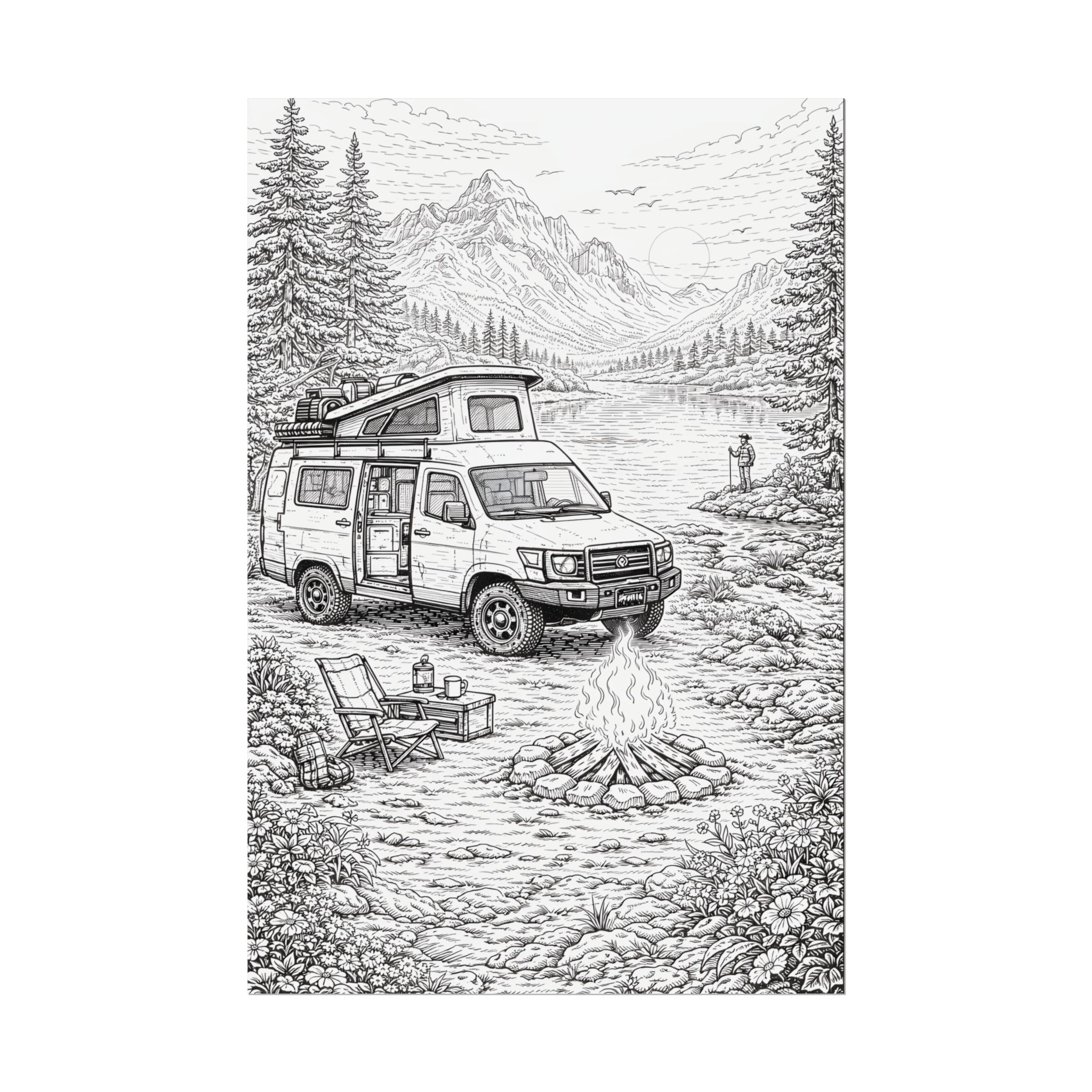 Campervan Poster — Vintage RV Camping Landscape Wall Art