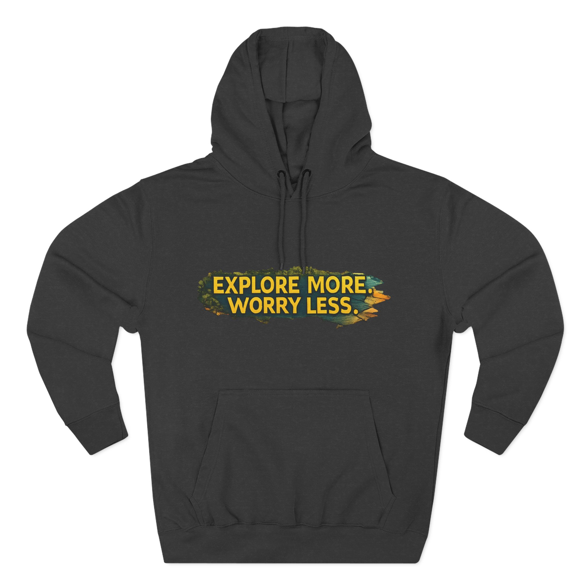 8834354924450336312_2048.jpeg Three-Panel Fleece Hoodie - "Explore More Worry Less" Design Cubic-Line