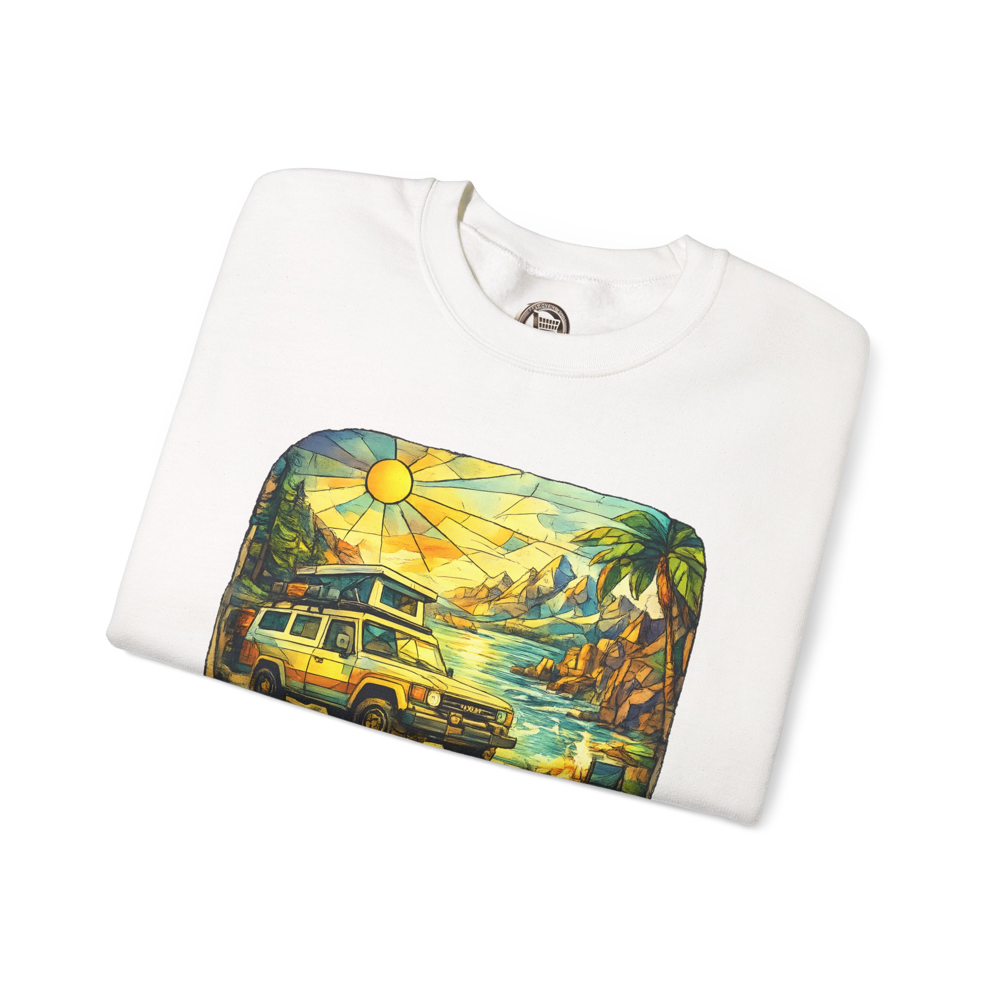 Unisex Heavy Blend™ Crewneck Sweatshirt — "Make Memories Around Every Corner" Design Cubic-Line