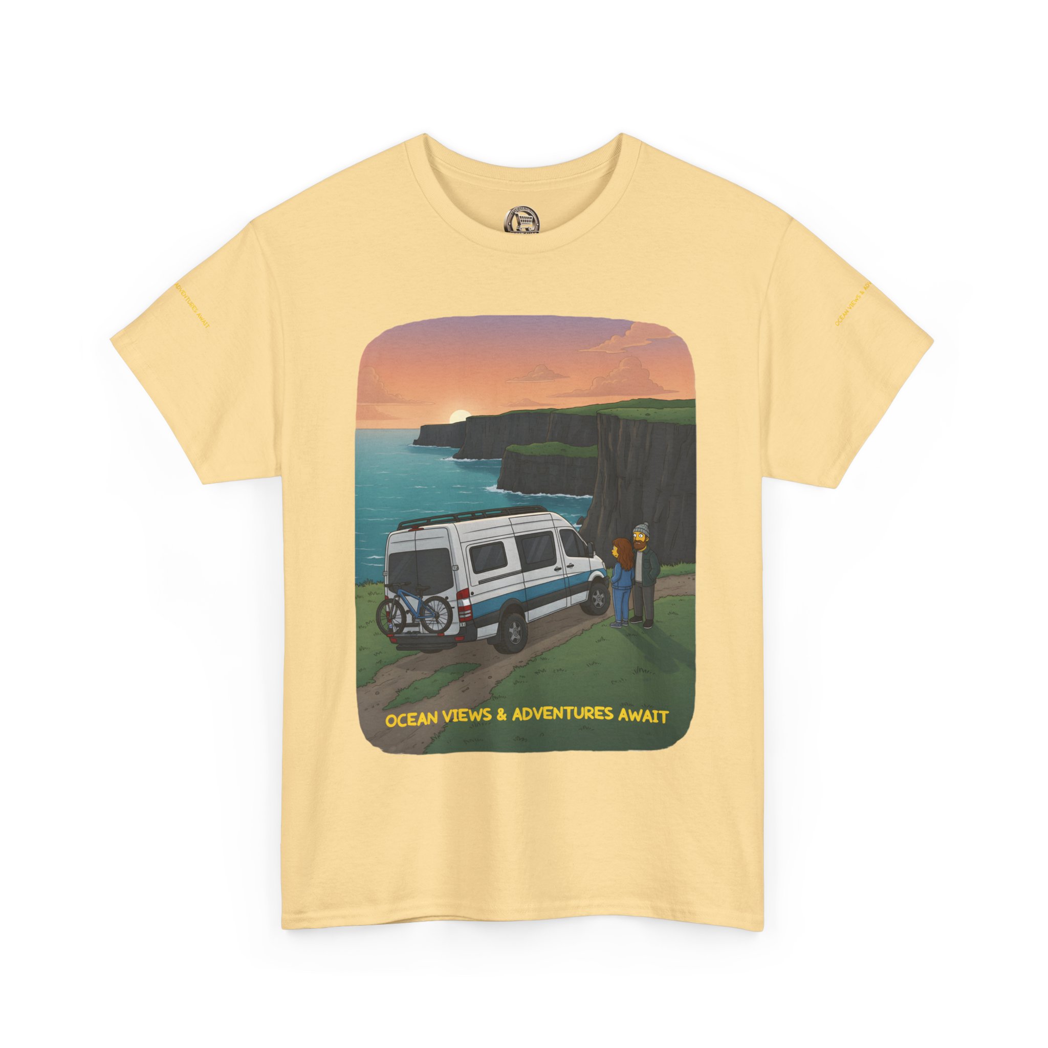 Unisex Heavy Cotton Tee — "Ocean Views-Adventures Awaits" Design Sitcom-Line