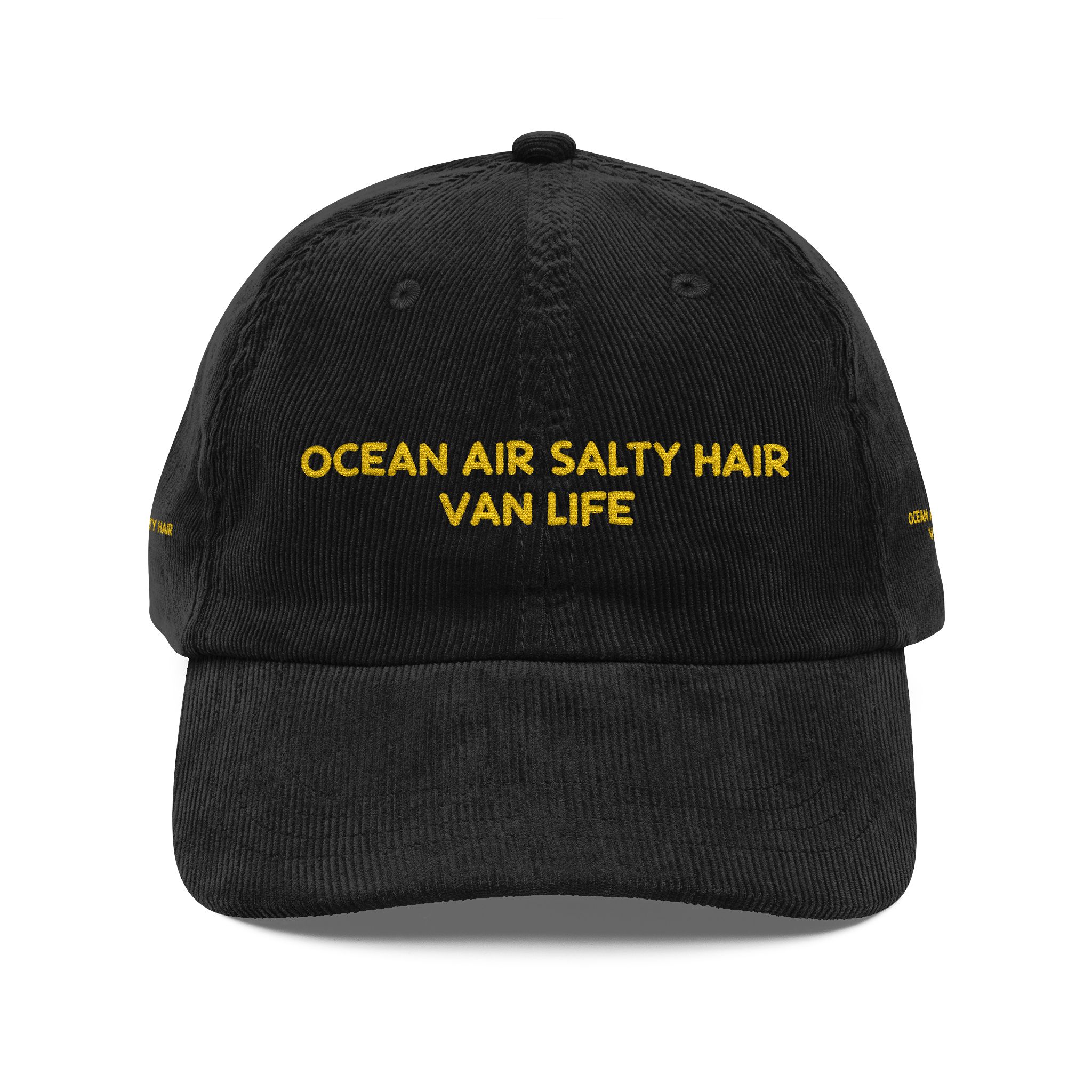 8841418198236505726_2048-1.jpeg Vintage Corduroy Cap (Embroidery) — "Ocean Air Salty Hair Van Live " Embroidered Hat