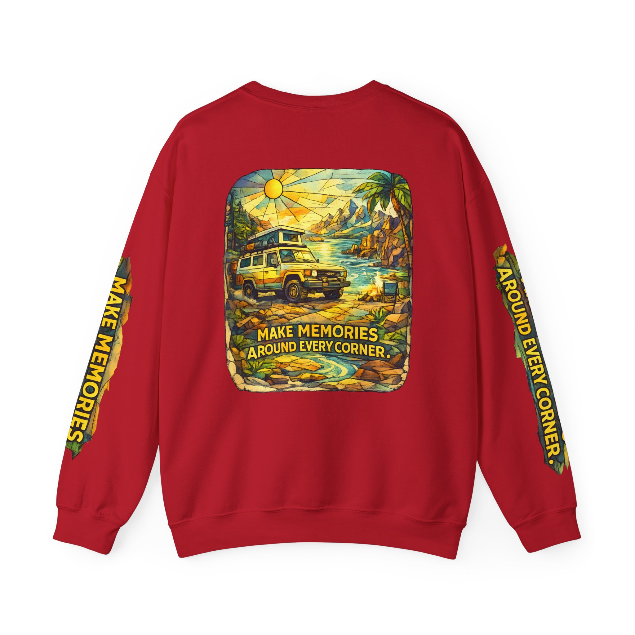 Unisex Heavy Blend™ Crewneck Sweatshirt — "Make Memories Around Every Corner" Design Cubic-Line