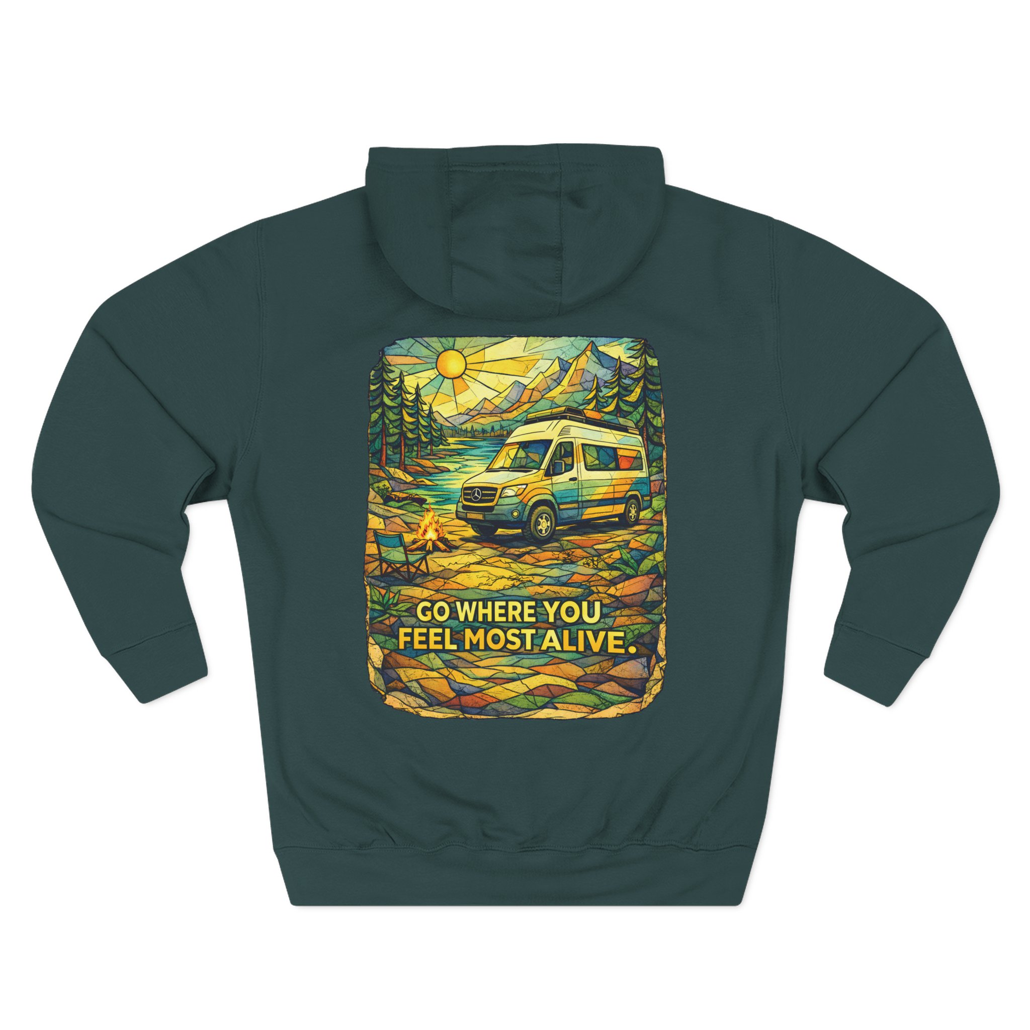 Three-Panel Fleece Hoodie - "Go Where You Feel Most Alive" Design Cubic-Line