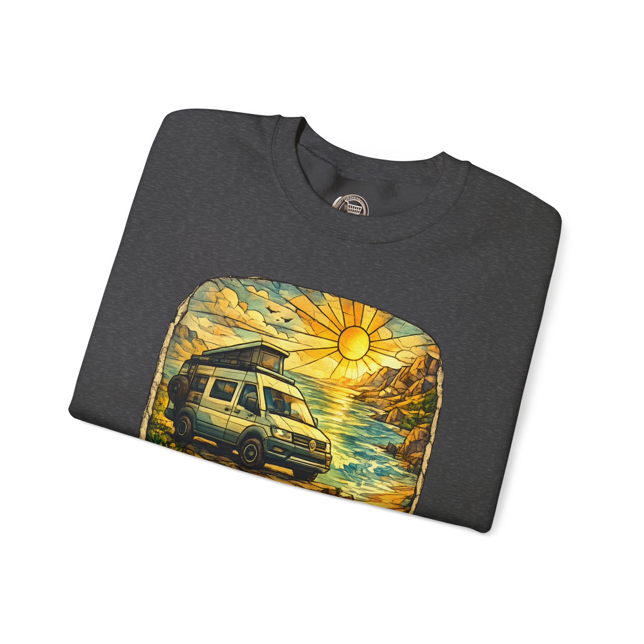 Unisex Heavy Blend™ Crewneck Sweatshirt — "Adventure Awaits" Design Cubic-Line