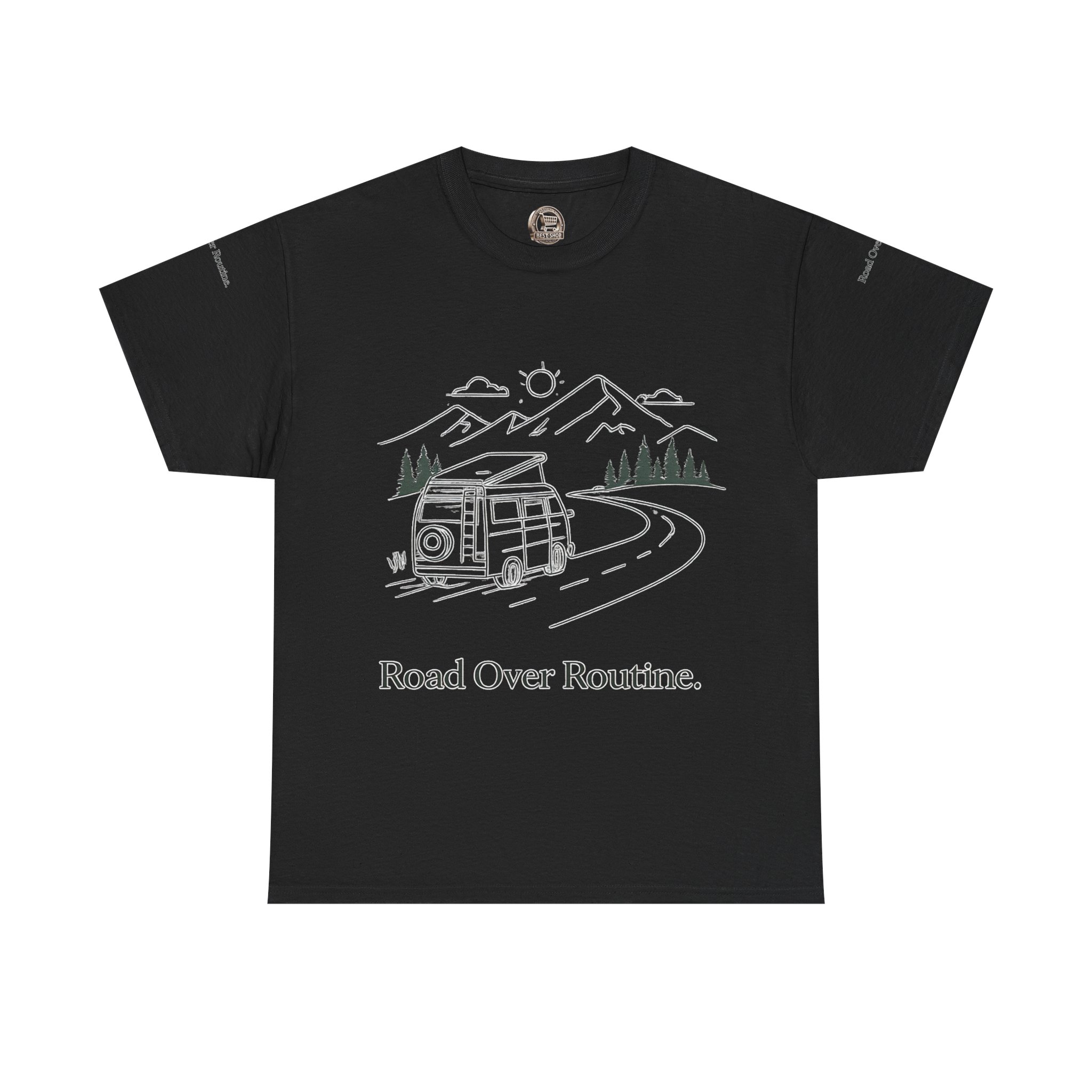 Unisex Heavy Cotton Tee — "Road Over Routine" Design Minimal-Line