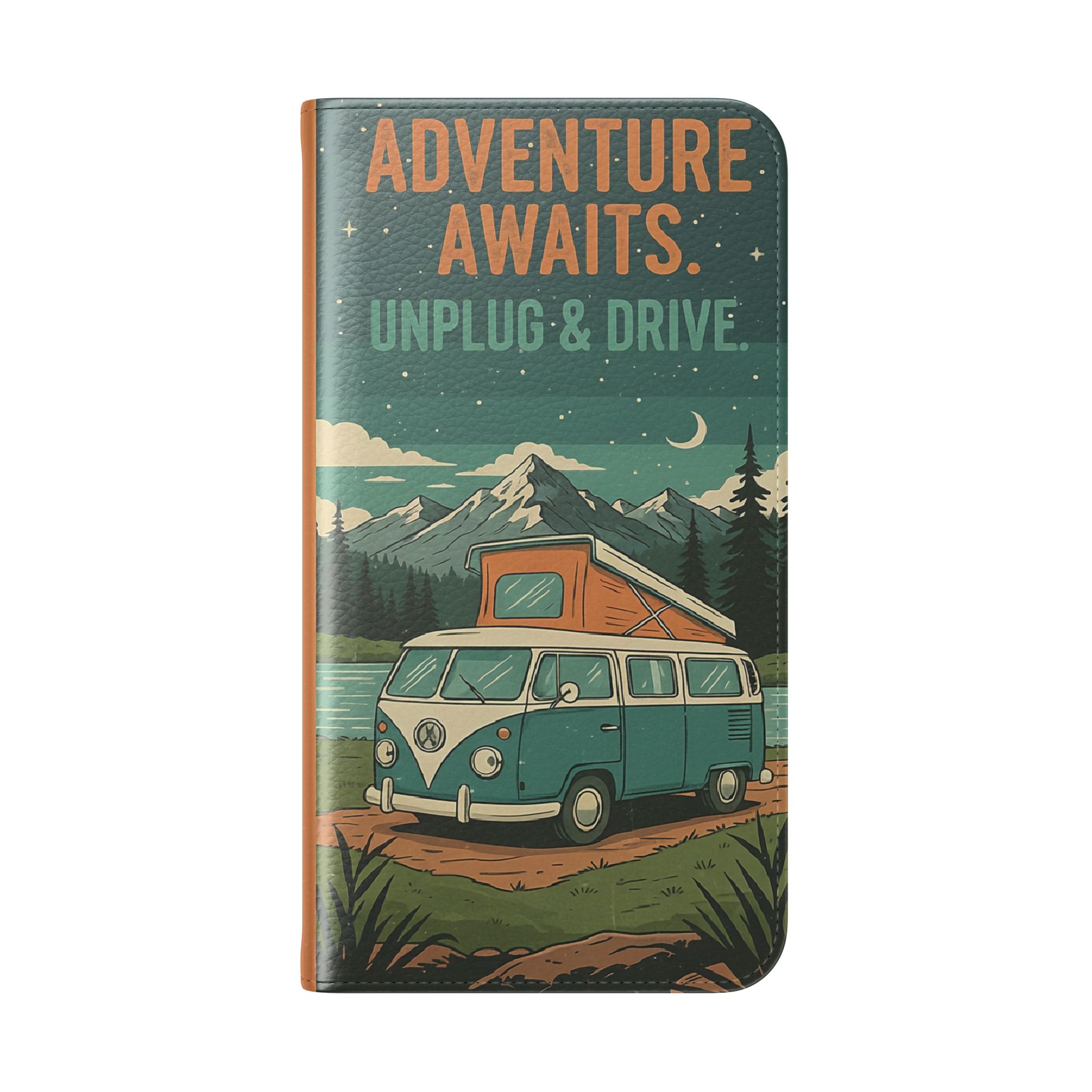 Flip Phone Case — "Adventure Awaits Unplug & Drive" Wallet Case