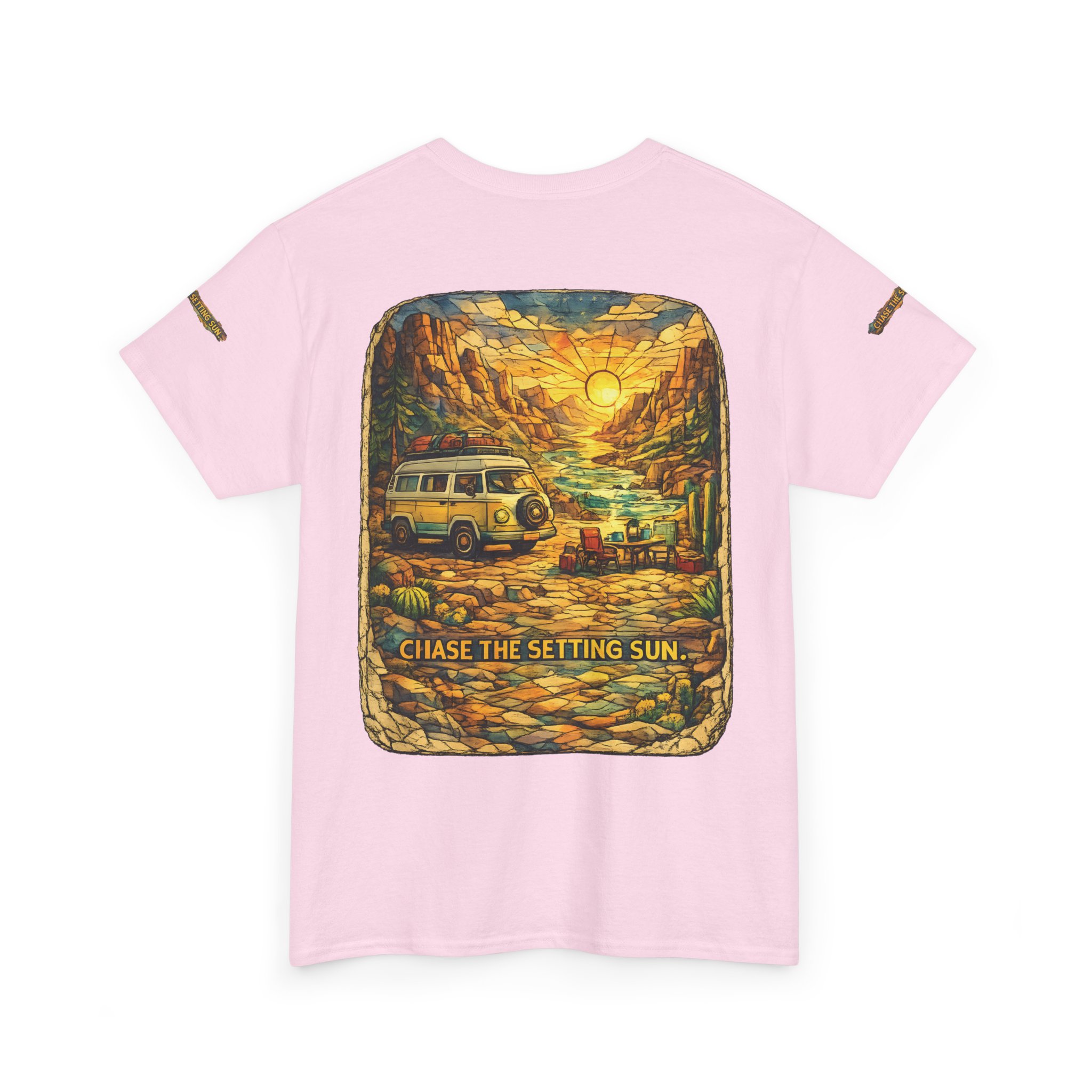 Unisex Heavy Cotton Tee — "Chase The Settings Sun" Design Cubic-Line