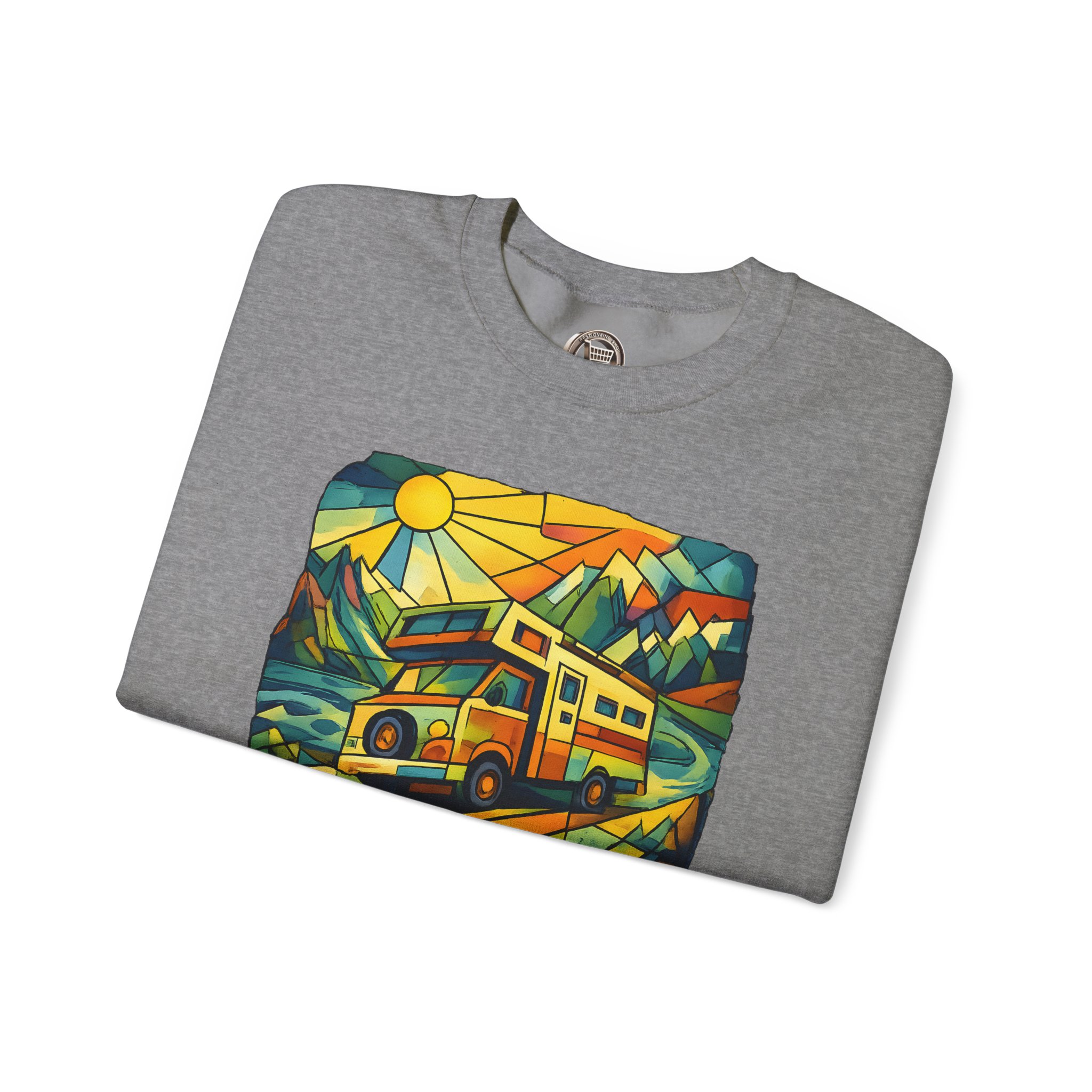 Unisex Heavy Blend™ Crewneck Sweatshirt — "Every Mile A New Shape" Design Cubic-Line