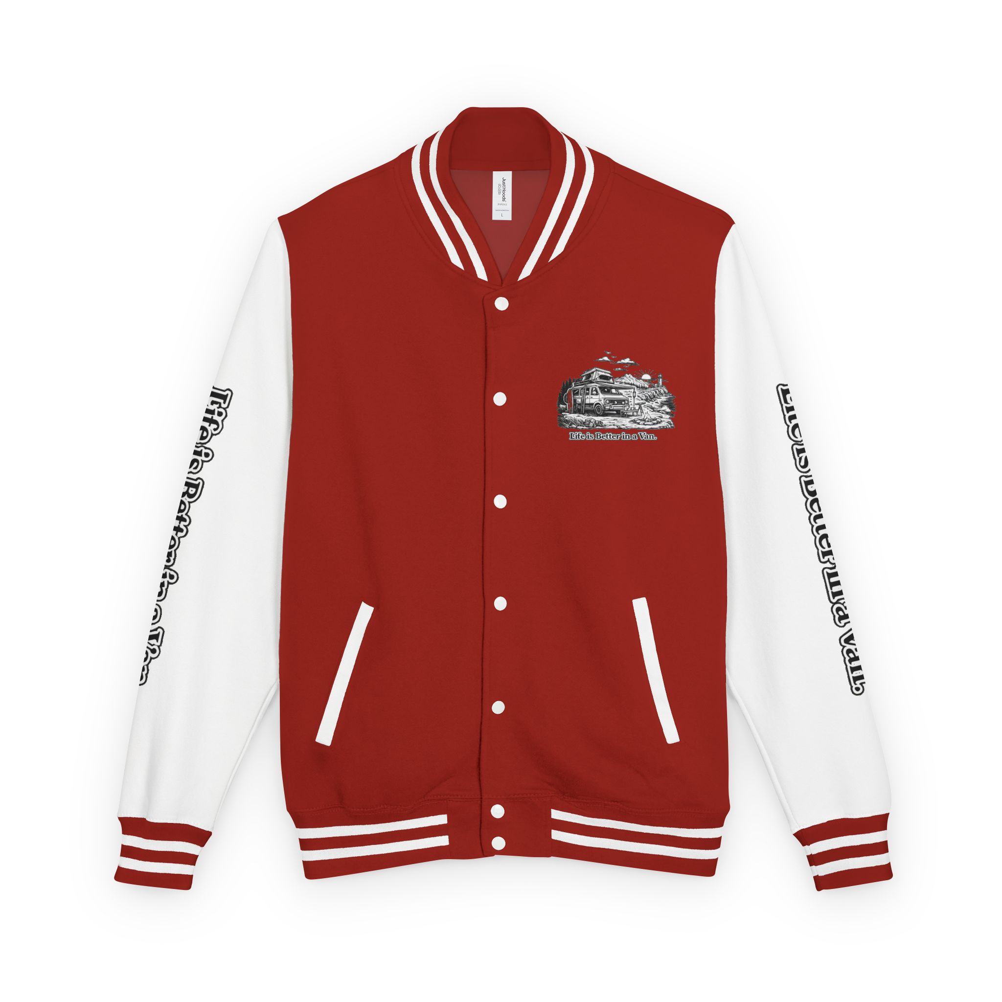 8856400275240371454_2048-1.jpeg Unisex Heavyweight Letterman Jacket — "Life Is Better In A Van" Travel Varsity Coat