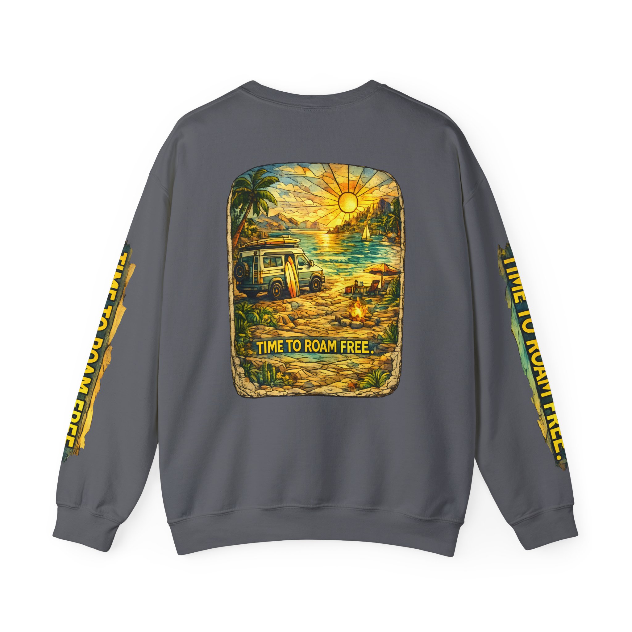 Unisex Heavy Blend™ Crewneck Sweatshirt — "Time To Roam Free" Design Cubic-Line