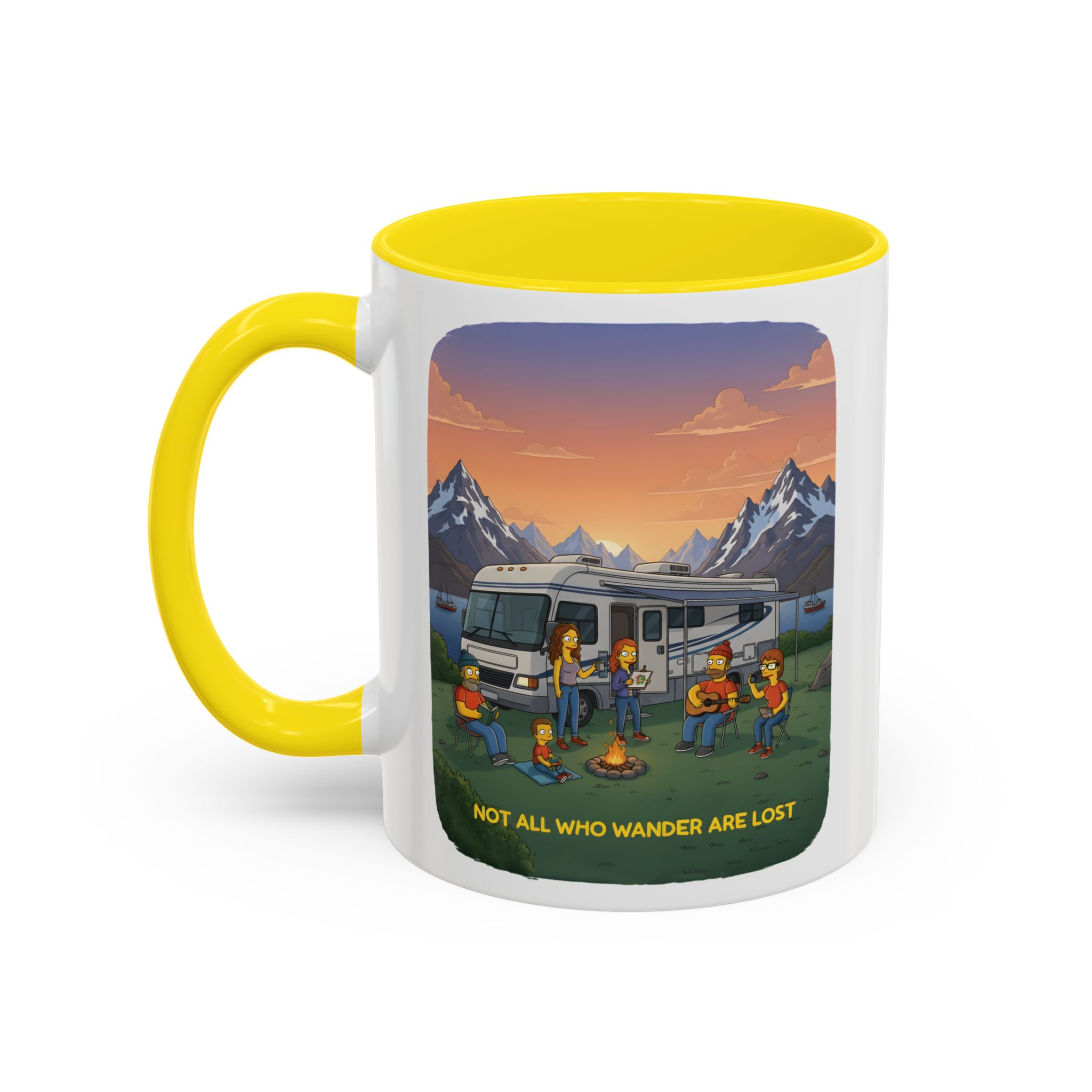 Accent Coffee Mug (11, 15oz) — "Not All Who Wander Are Lost" Design Sitcom-Line