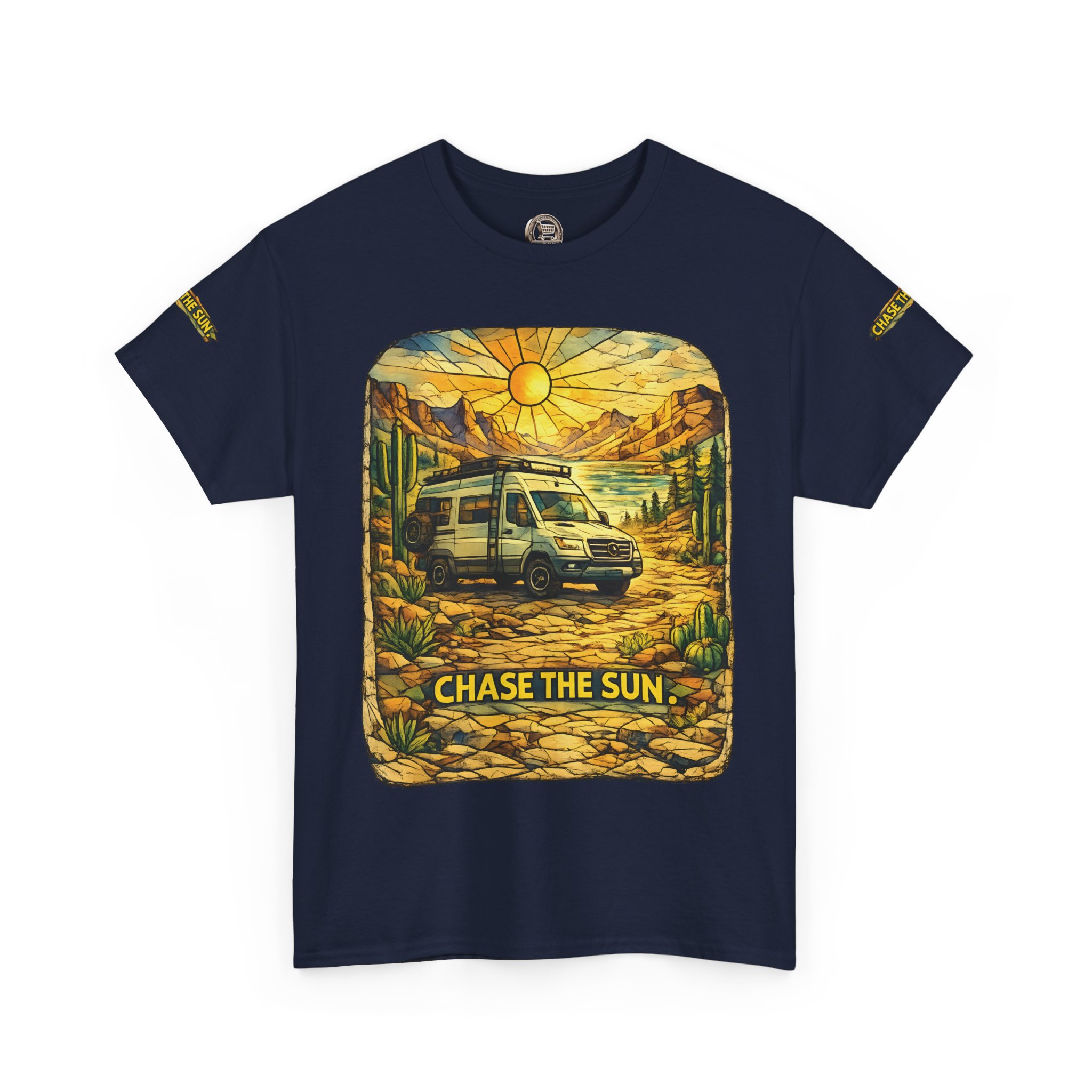 Unisex Heavy Cotton Tee — "Chase The Sun" Design Cubic-Line