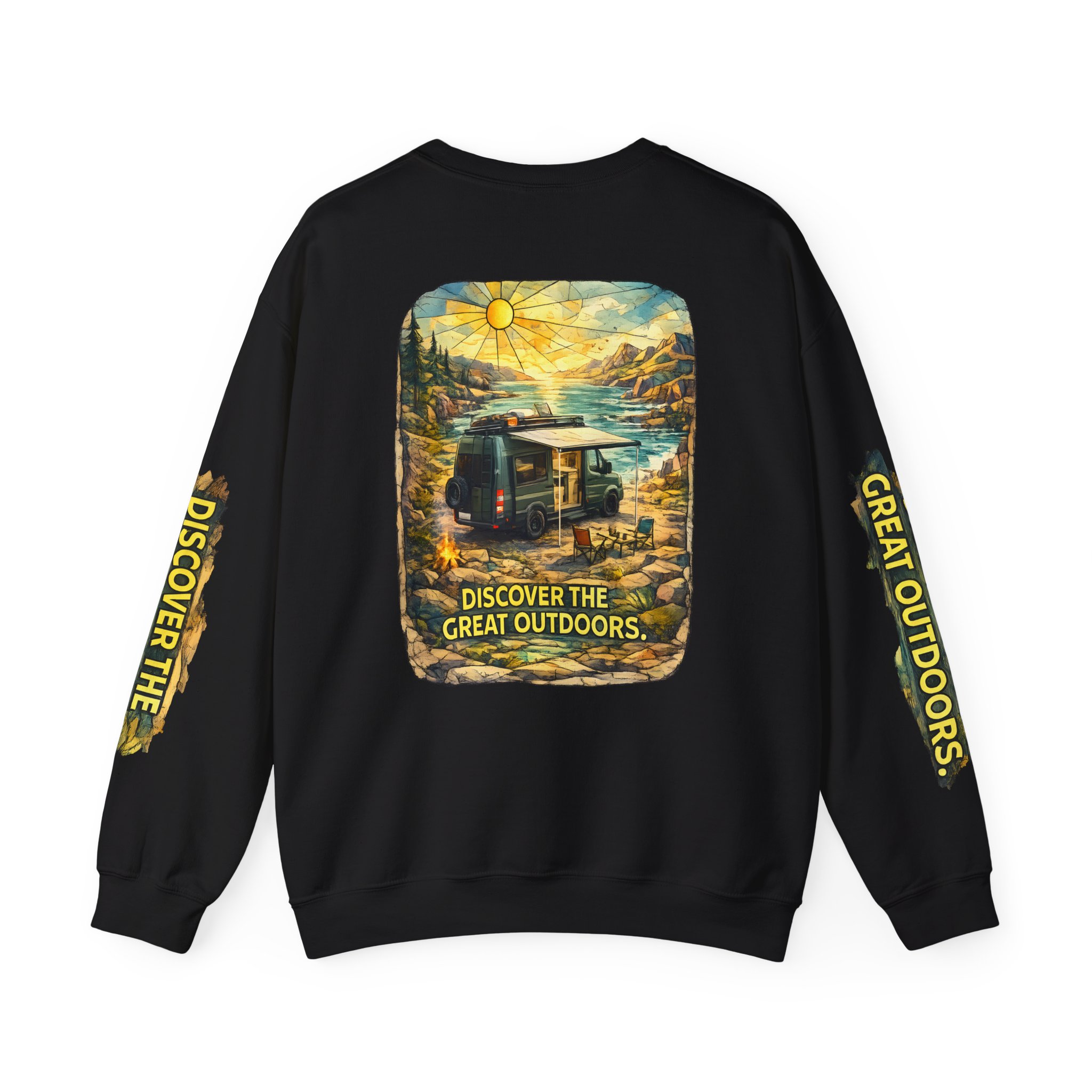 Unisex Heavy Blend™ Crewneck Sweatshirt — "Discover The Great Outdoors" Design Cubic-Line