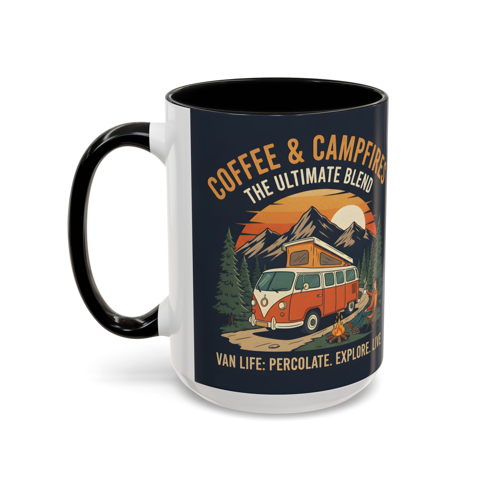 Accent Coffee Mug (11, 15oz) — "Coffee and campfires"