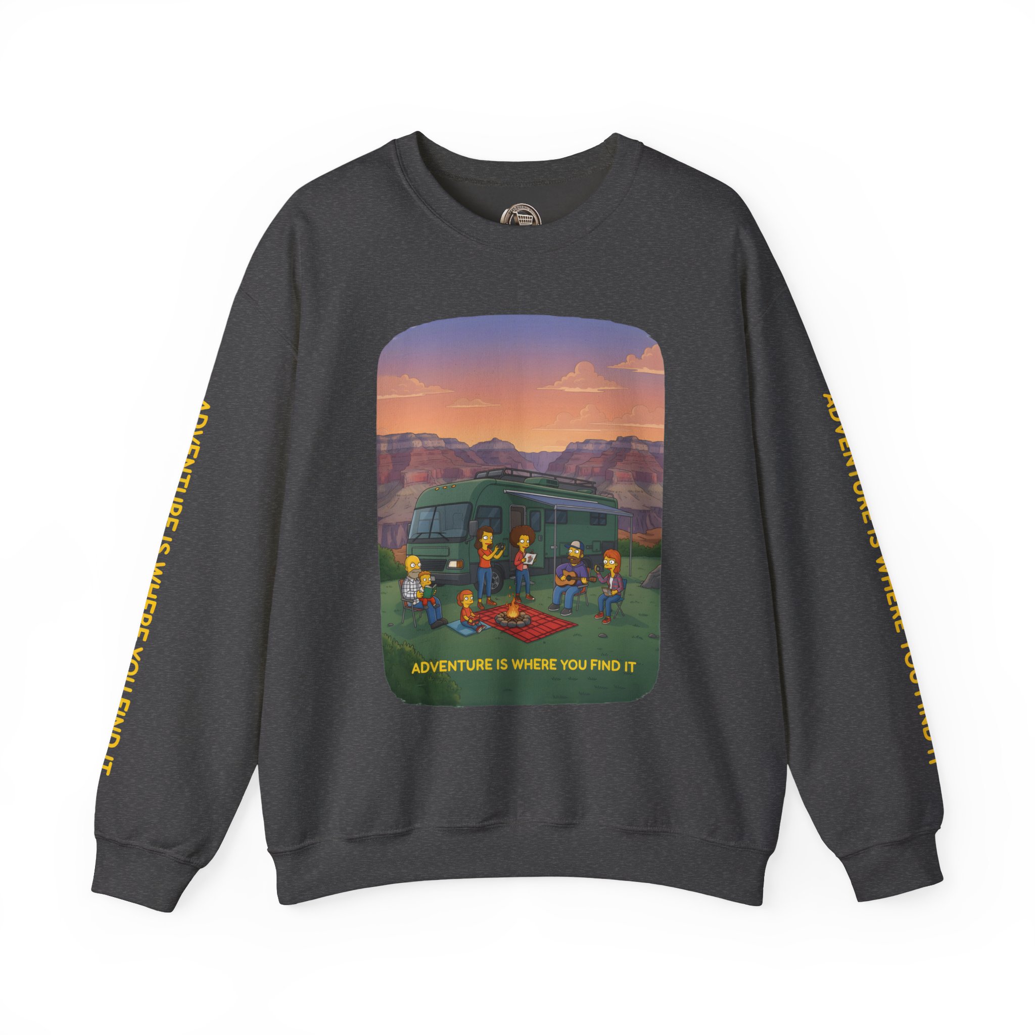 Unisex Heavy Blend™ Crewneck Sweatshirt — "Adventure Is Where You Find It" Design Sitcom-Line