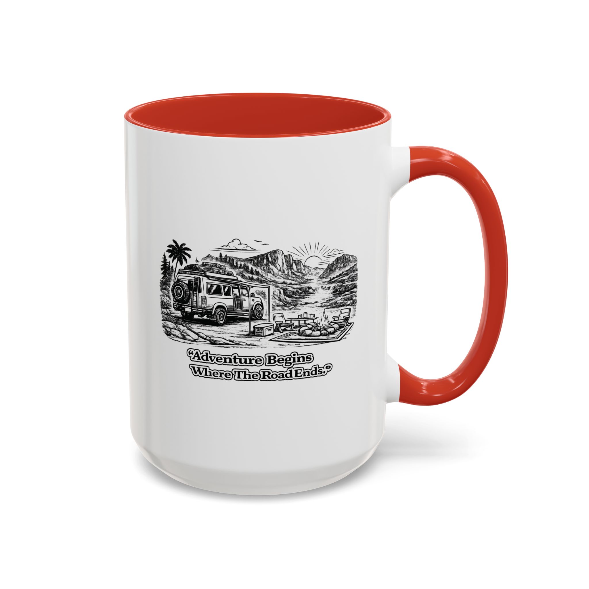 8868737122431649147_2048.jpeg Accent Coffee Mug (11, 15oz) — "Adventure Begins Where The Road Ends" Design Minimal-Line