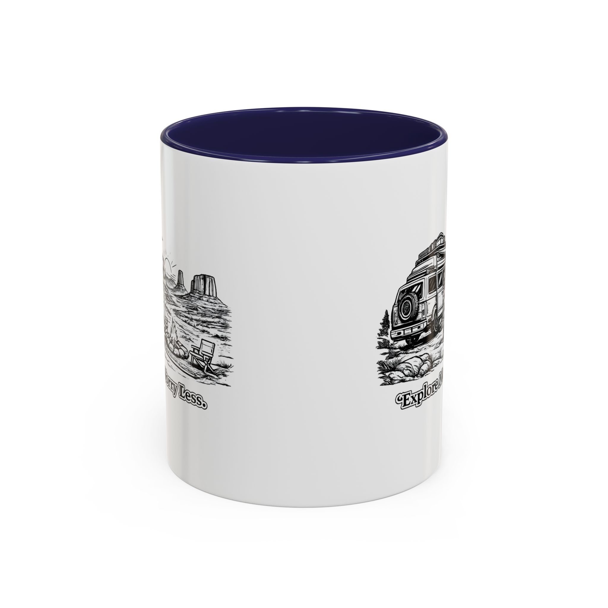 Accent Coffee Mug (11, 15oz) — "Explore More Worry Less" Design Minimal-Line