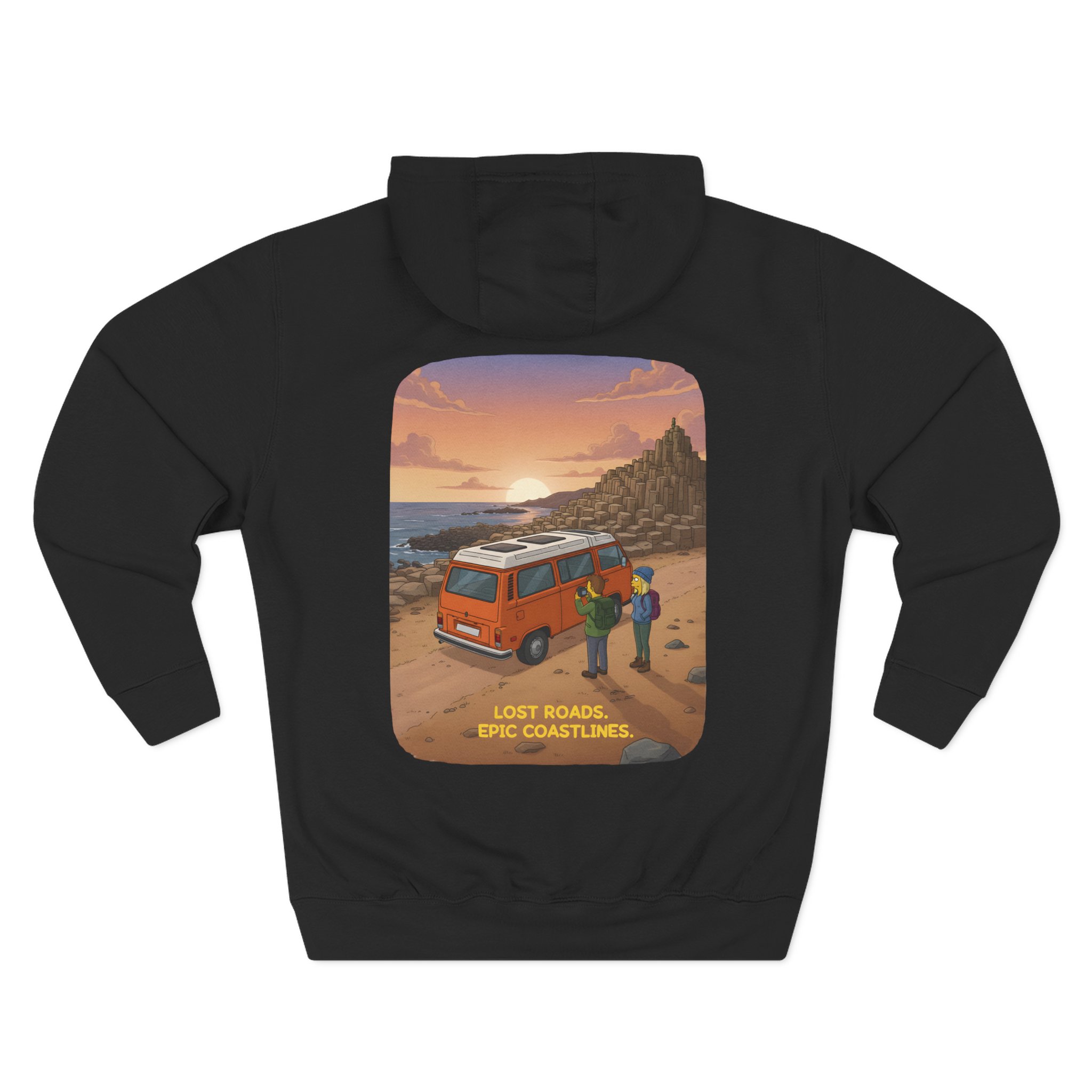 Three-Panel Fleece Hoodie - "Lost Roads Epic Coastlines" Design Sitcom-Line
