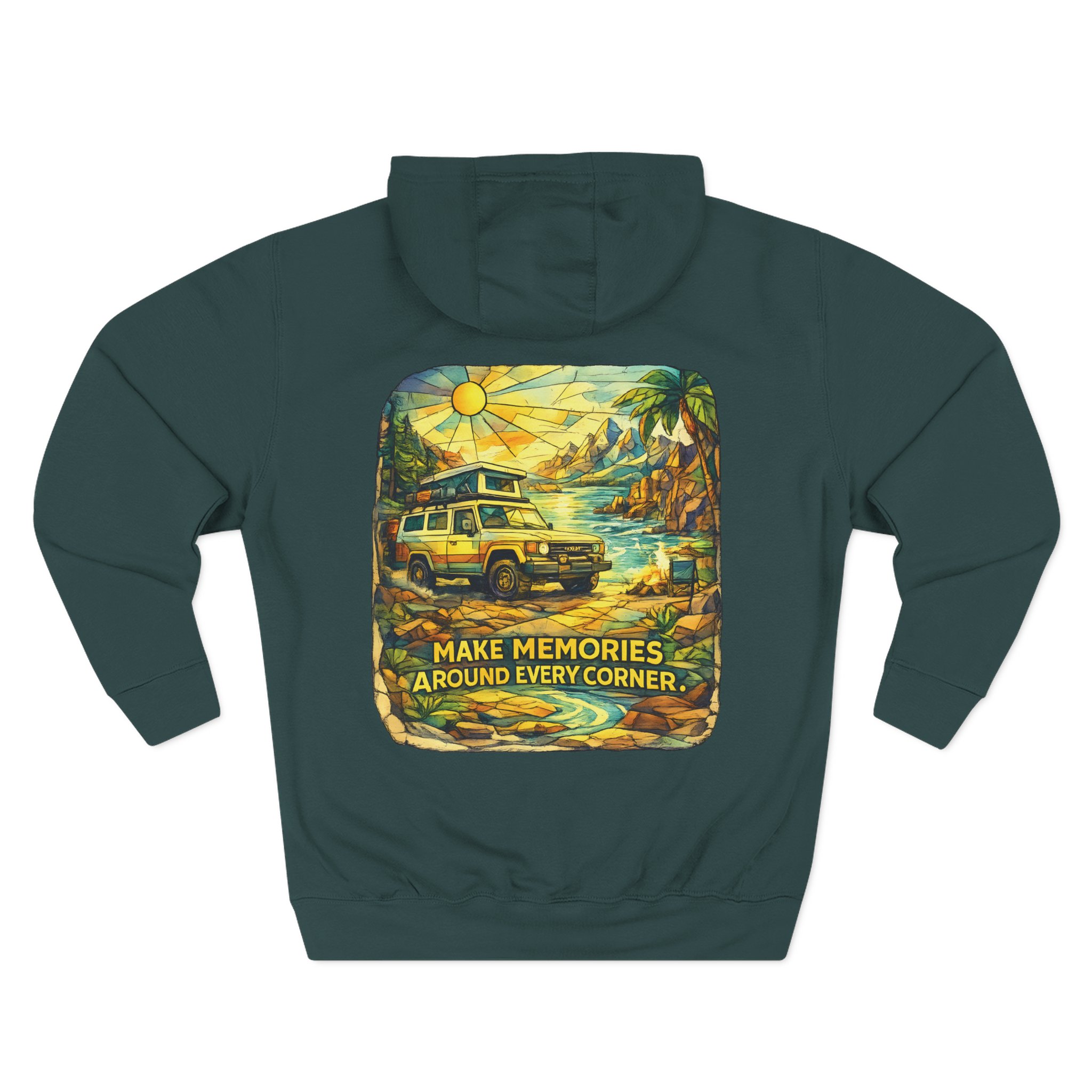 Three-Panel Fleece Hoodie - "Make Memories Around Every Corner" Design Cubic-Line