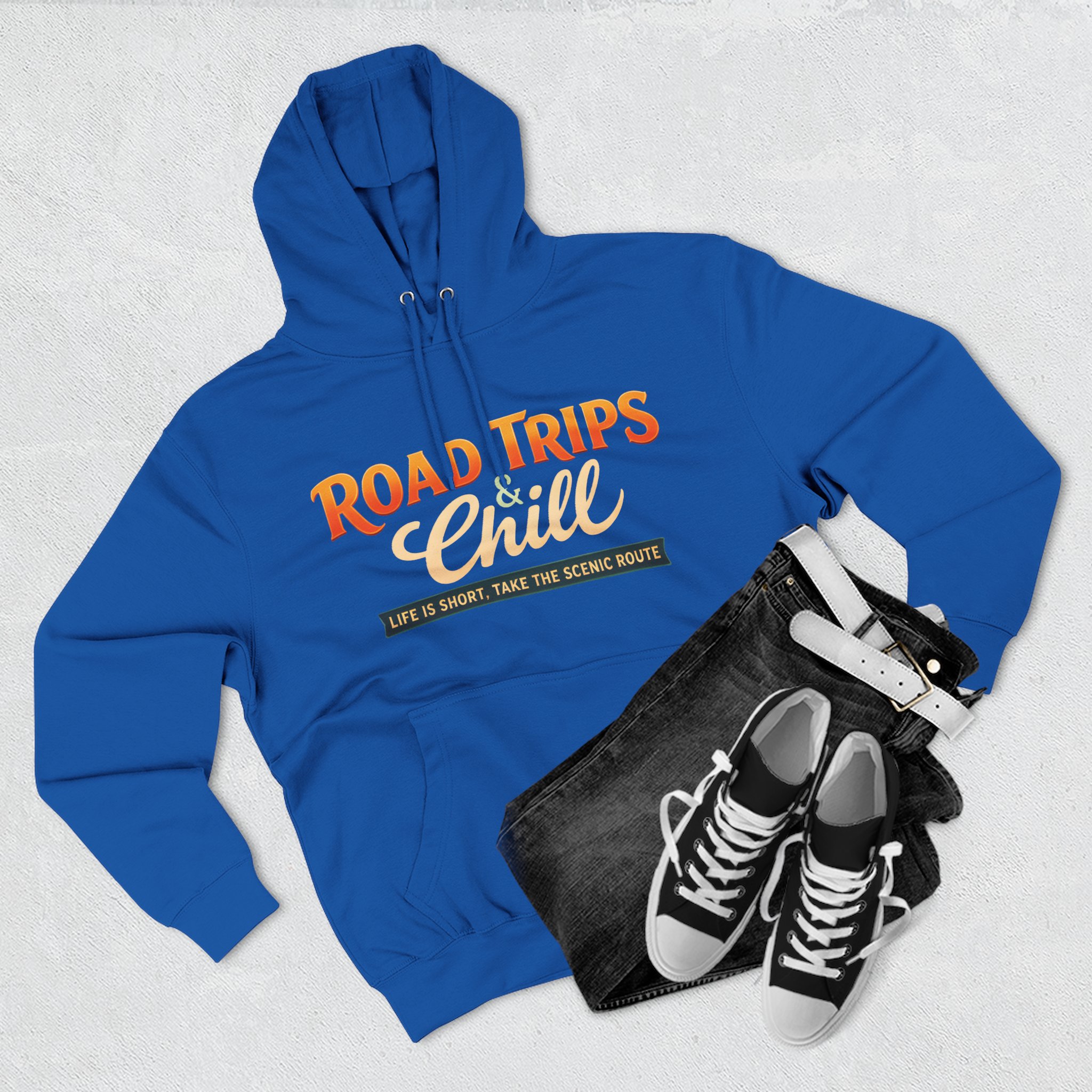 Three-Panel Fleece Hoodie - "Road Trips & Chill" Design Scenic-Line